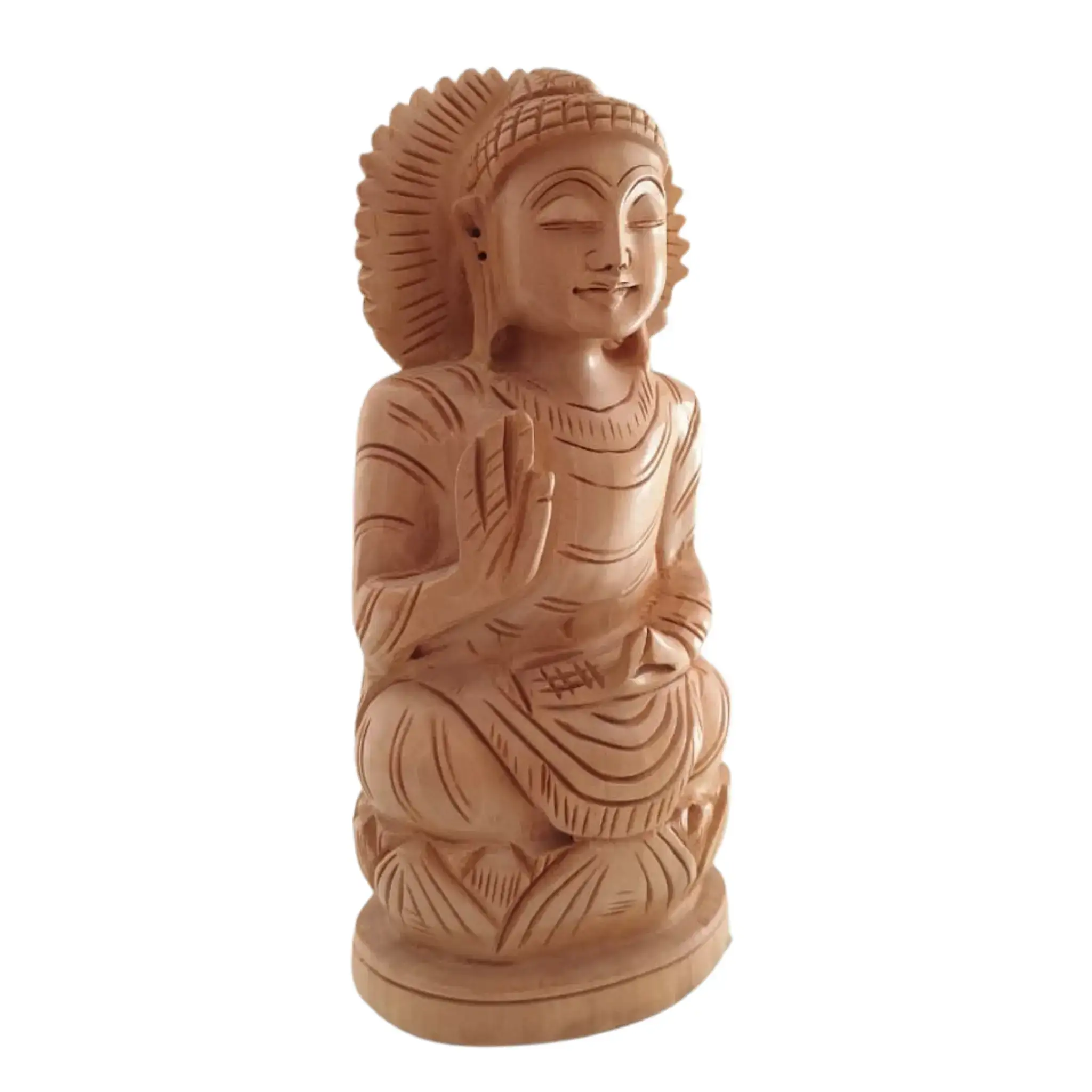 Hand-Carved Wooden Buddha Sitting In Lotus Decorative Background Panel - Image 3