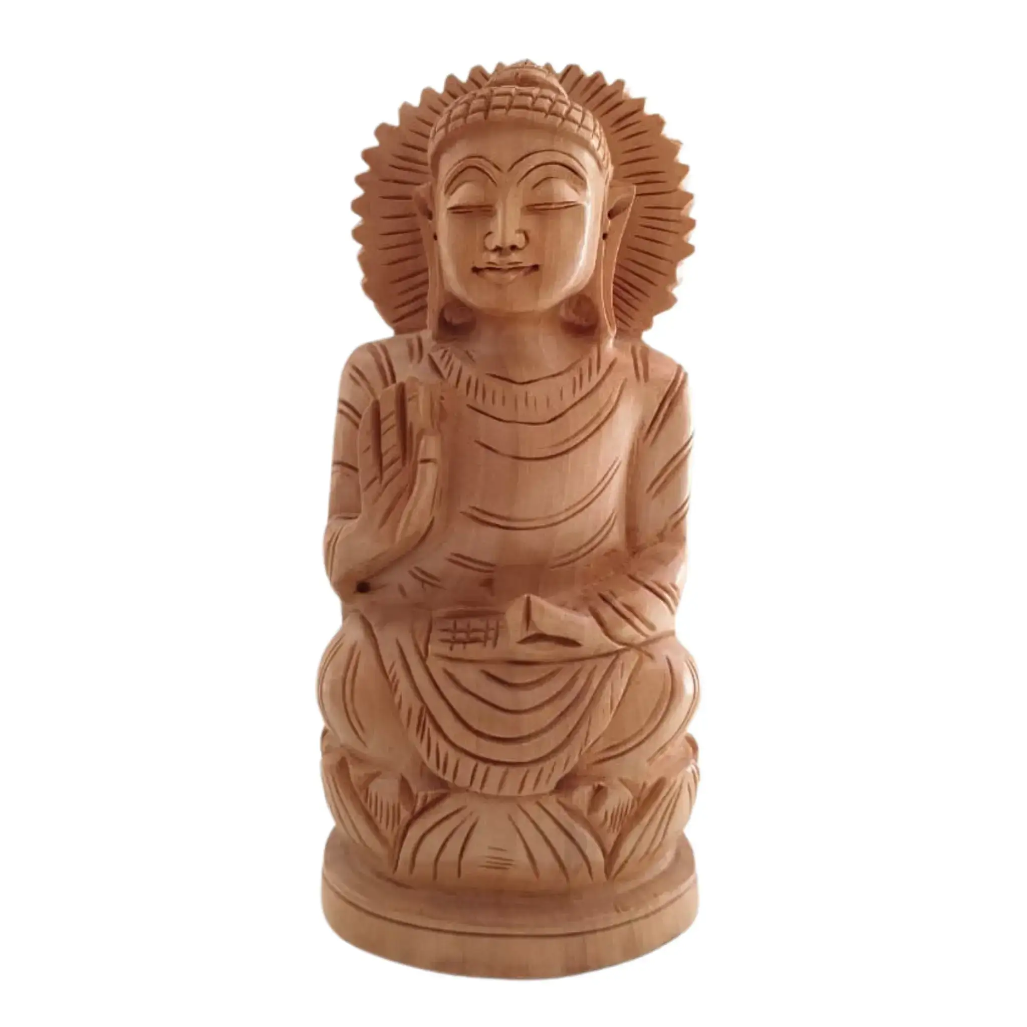 Hand-Carved Wooden Buddha Sitting In Lotus Decorative Background Panel - Image 4