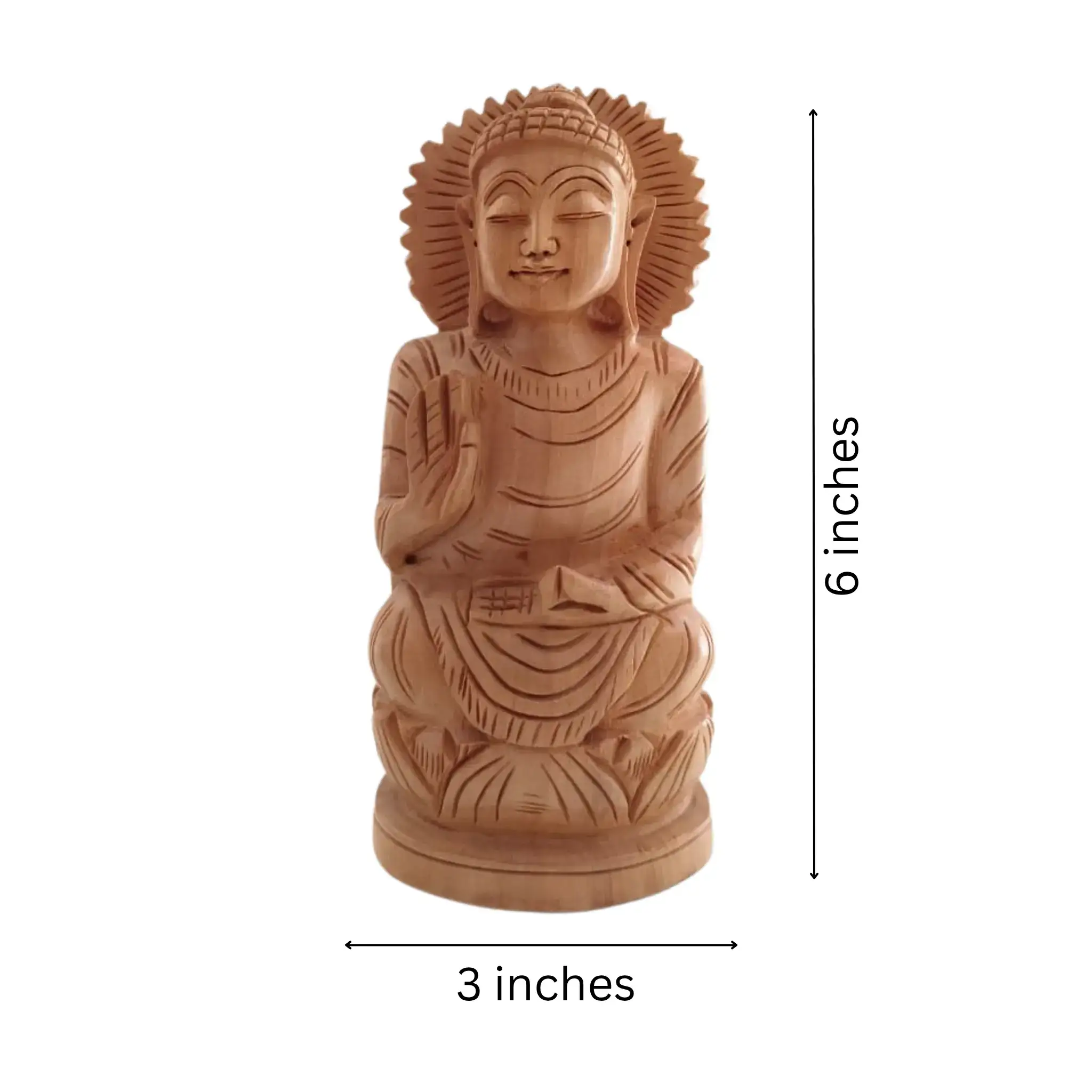 Hand-Carved Wooden Buddha Sitting In Lotus Decorative Background Panel - Image 6