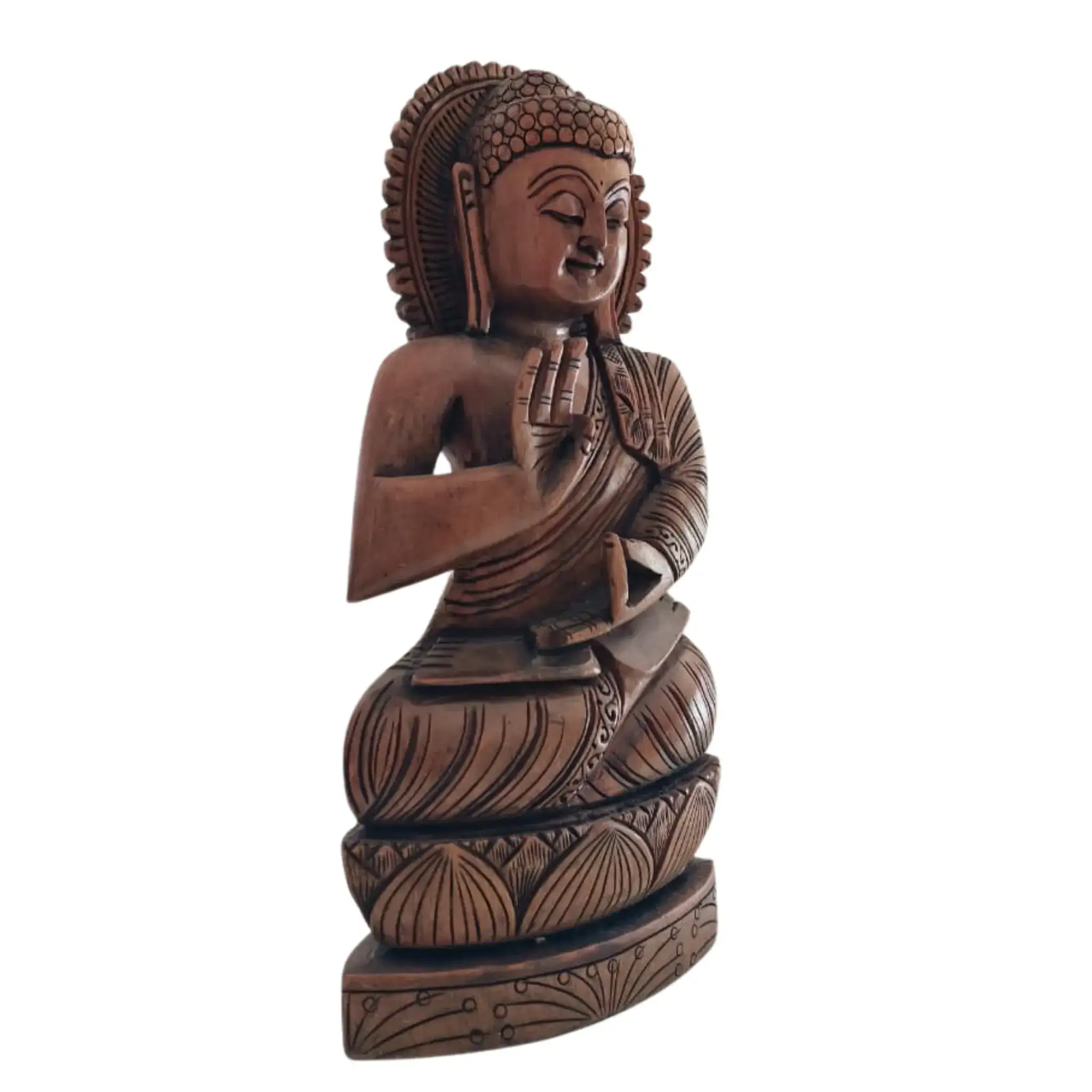 Hand-Carved Wooden Buddha Sitting In Lotus Decorative Background Panel - Image 8