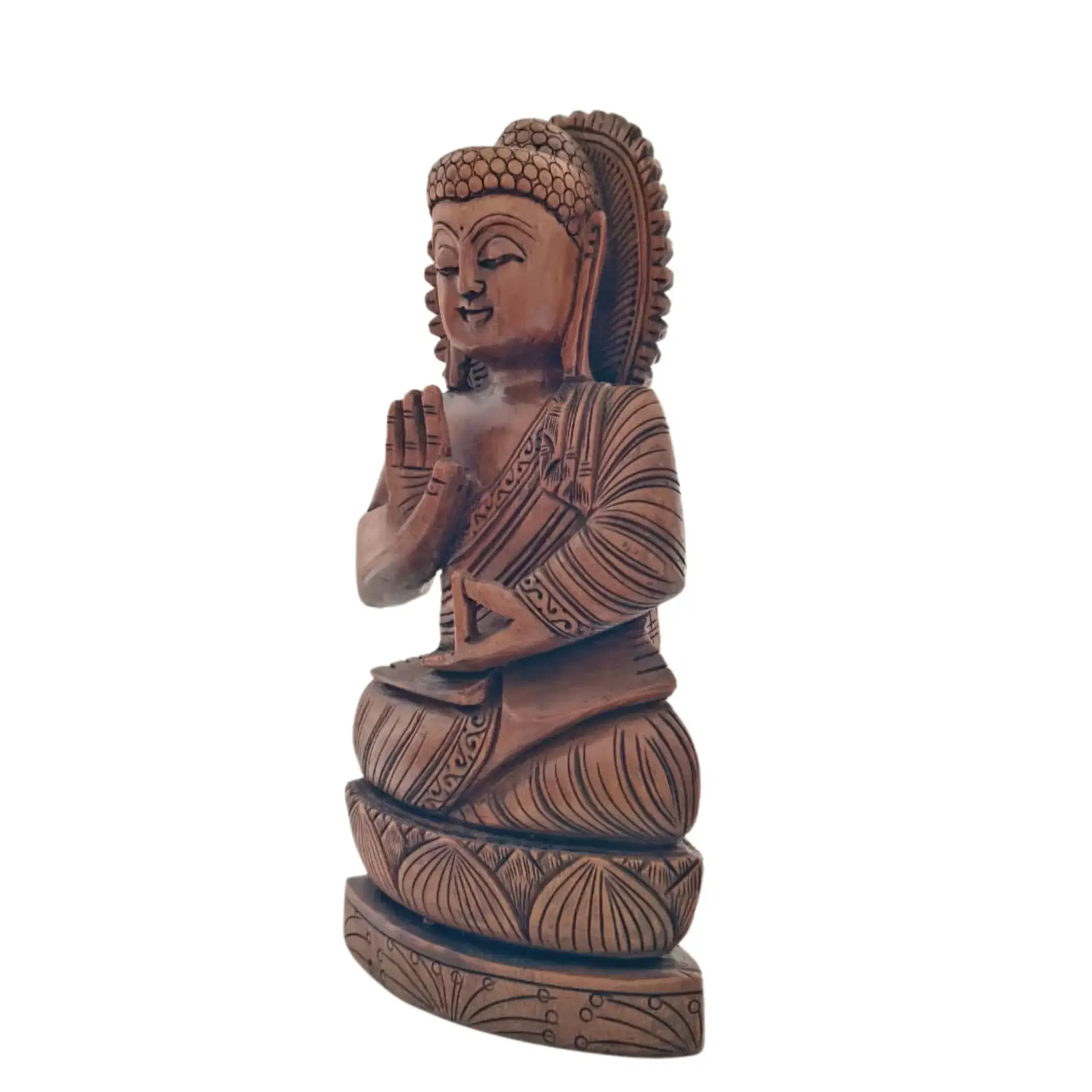 Hand-Carved Wooden Buddha Sitting In Lotus Decorative Background Panel - Image 9