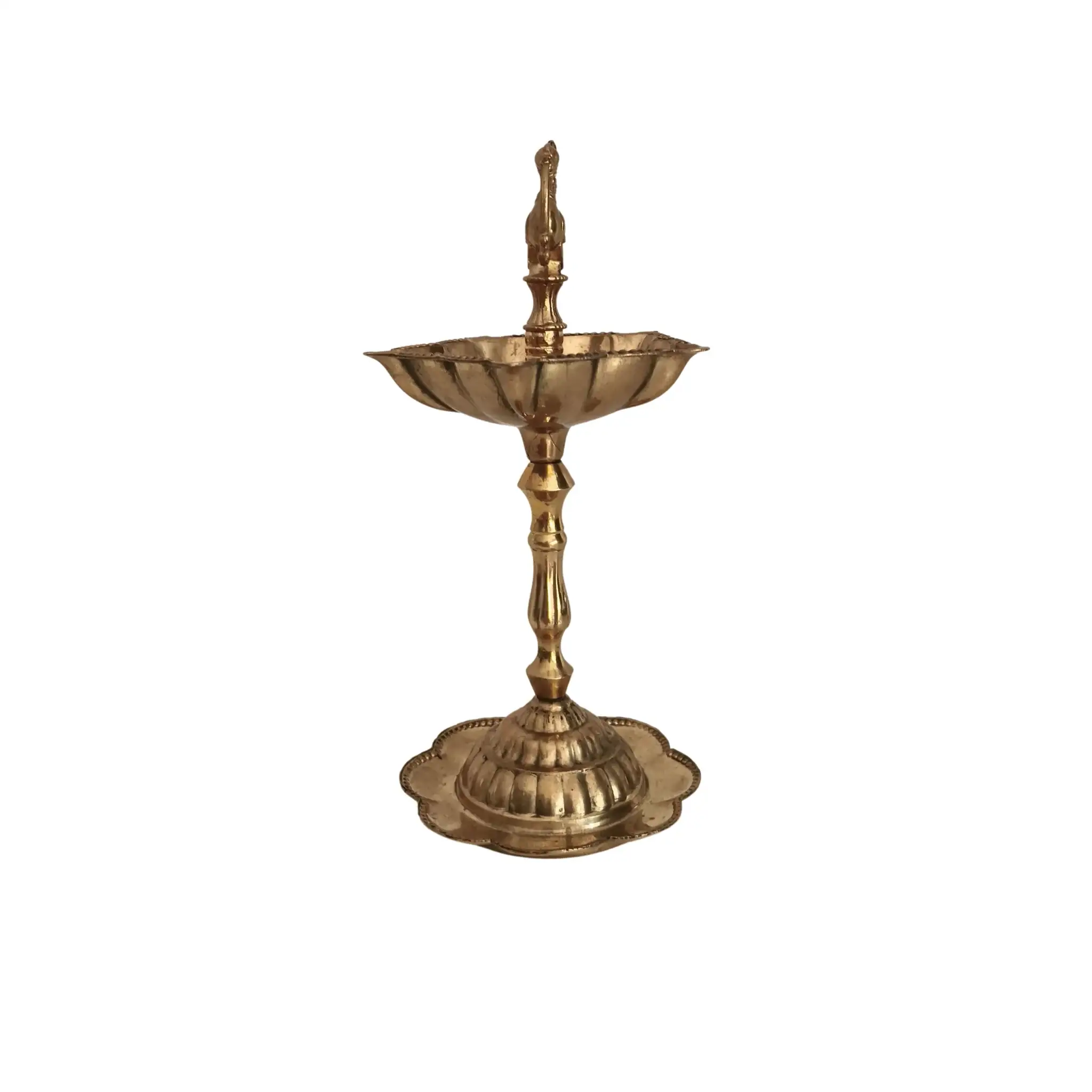 Elegant Traditional Brass Diya Stands (Kuthu Vilakku) with Peacock Finials - Image 3