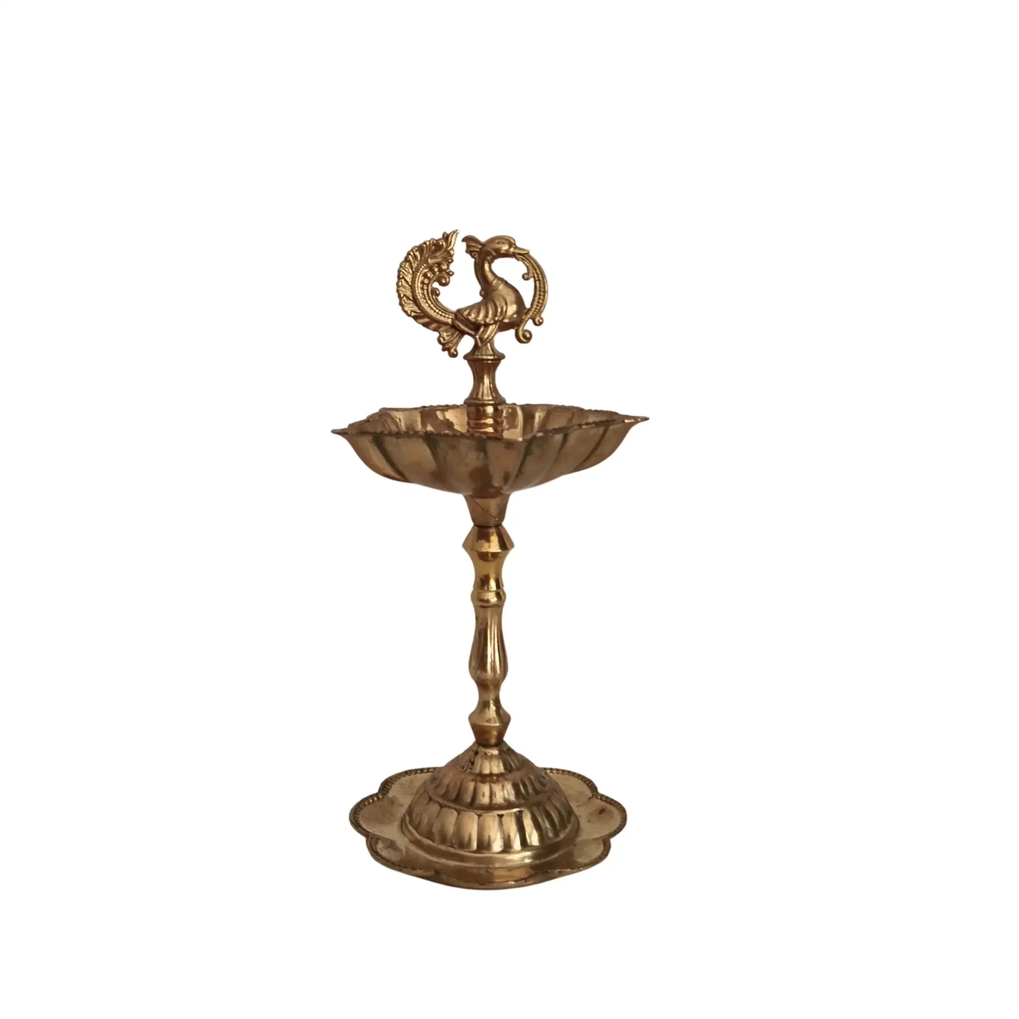 Elegant Traditional Brass Diya Stands (Kuthu Vilakku) with Peacock Finials - Image 4