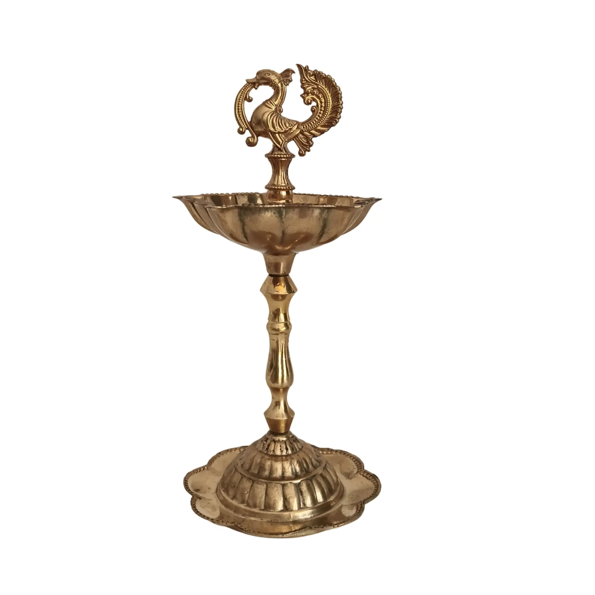 Elegant Traditional Brass Diya Stands (Kuthu Vilakku) with Peacock Finials - Image 6