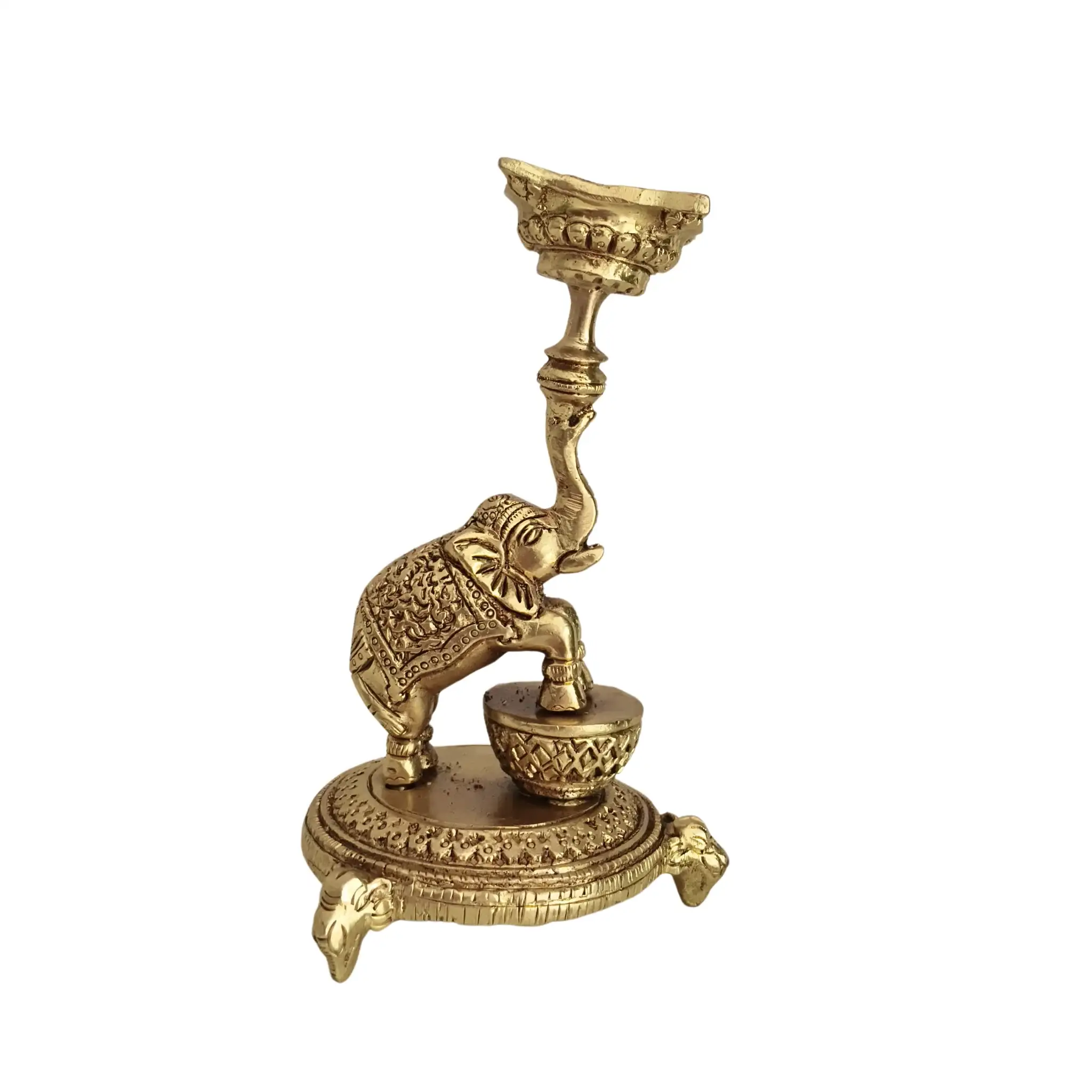 Ornate Brass Elephant Diya/Candle Holder – Traditional Oil Lamp for Home Temple & Festive Décor - Image 4