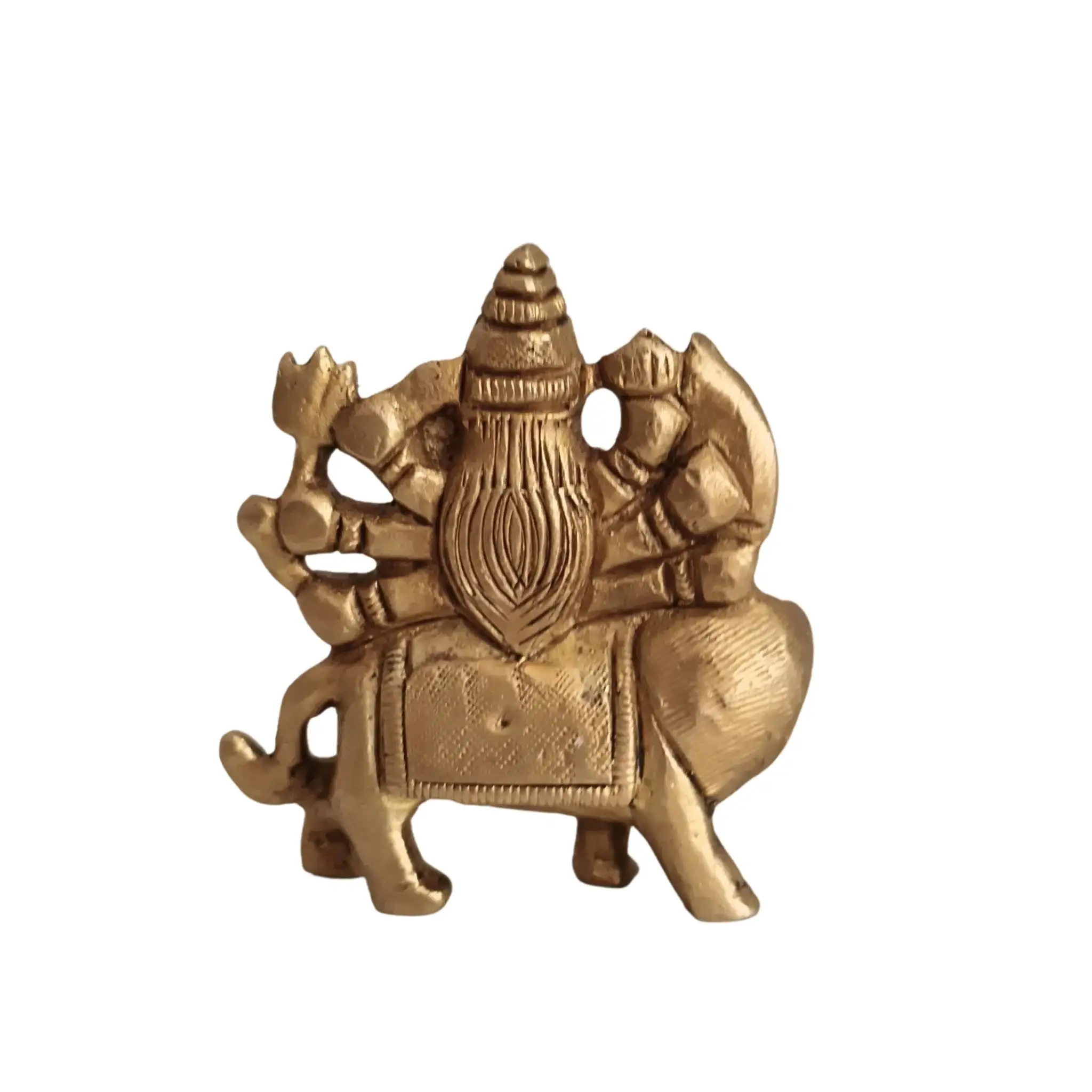 Brass Goddess Durga Idol Riding Her Lion Vahana - Image 4