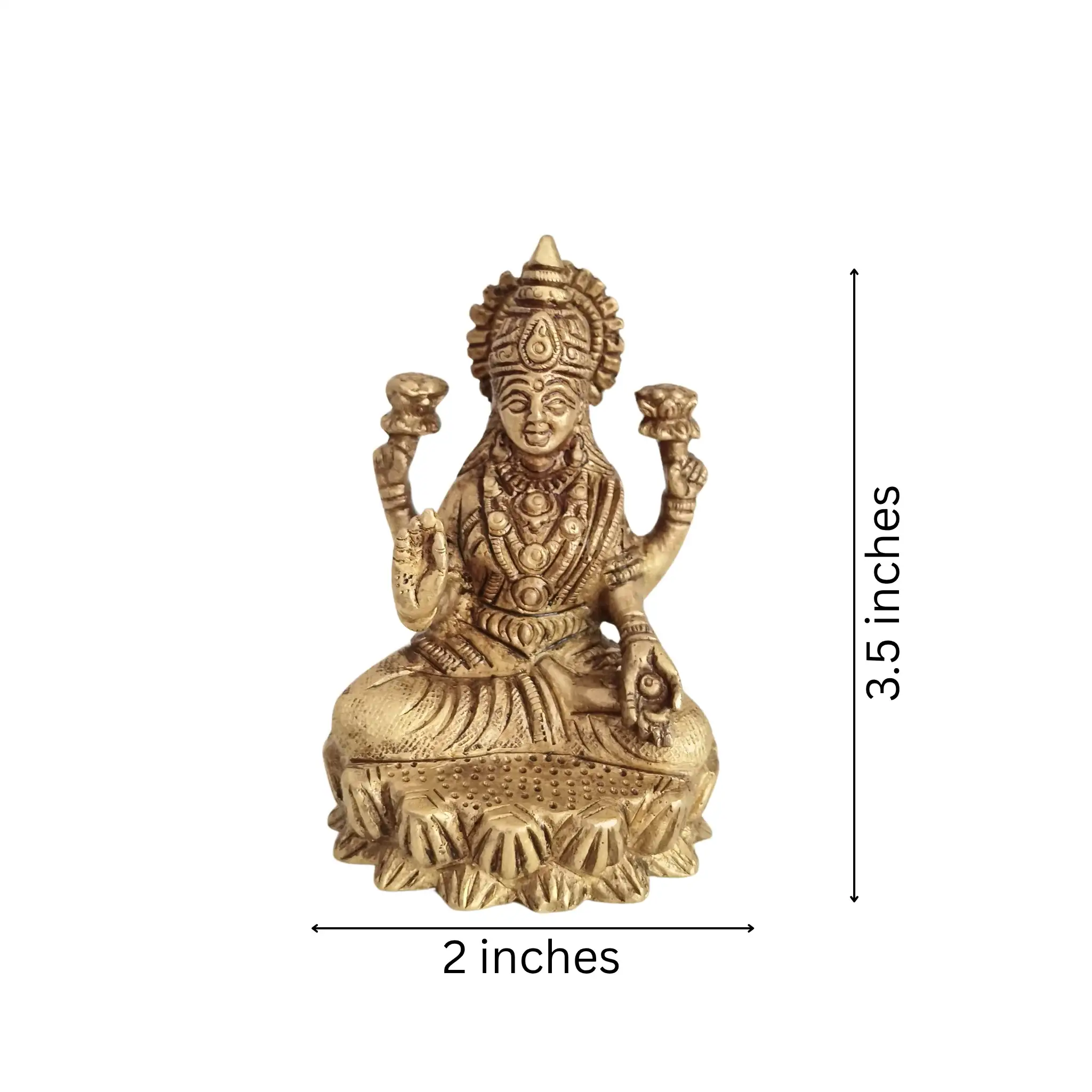 Brass Goddess Lakshmi Idol Seated on Lotus - Four-Armed Deity - Image 5