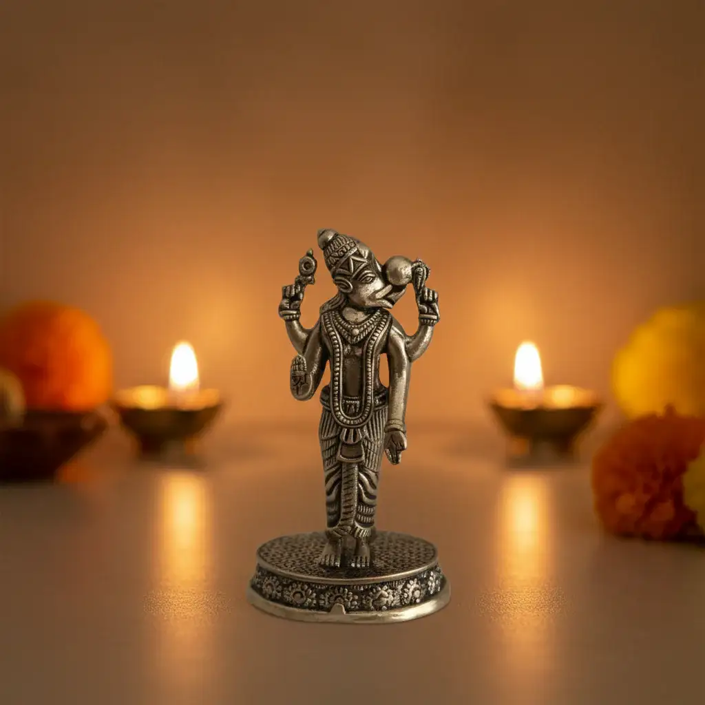 Brass Lord Varaha Avatar Idol: Vishnu's Boar Incarnation