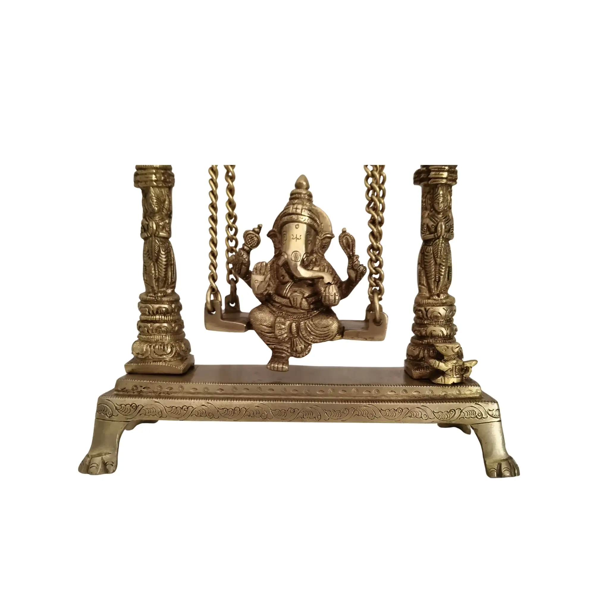 Unique Brass Lord Ganesha on Swing (Jhula): Idol of Joy, Playfulness, and Auspiciousness - Image 4