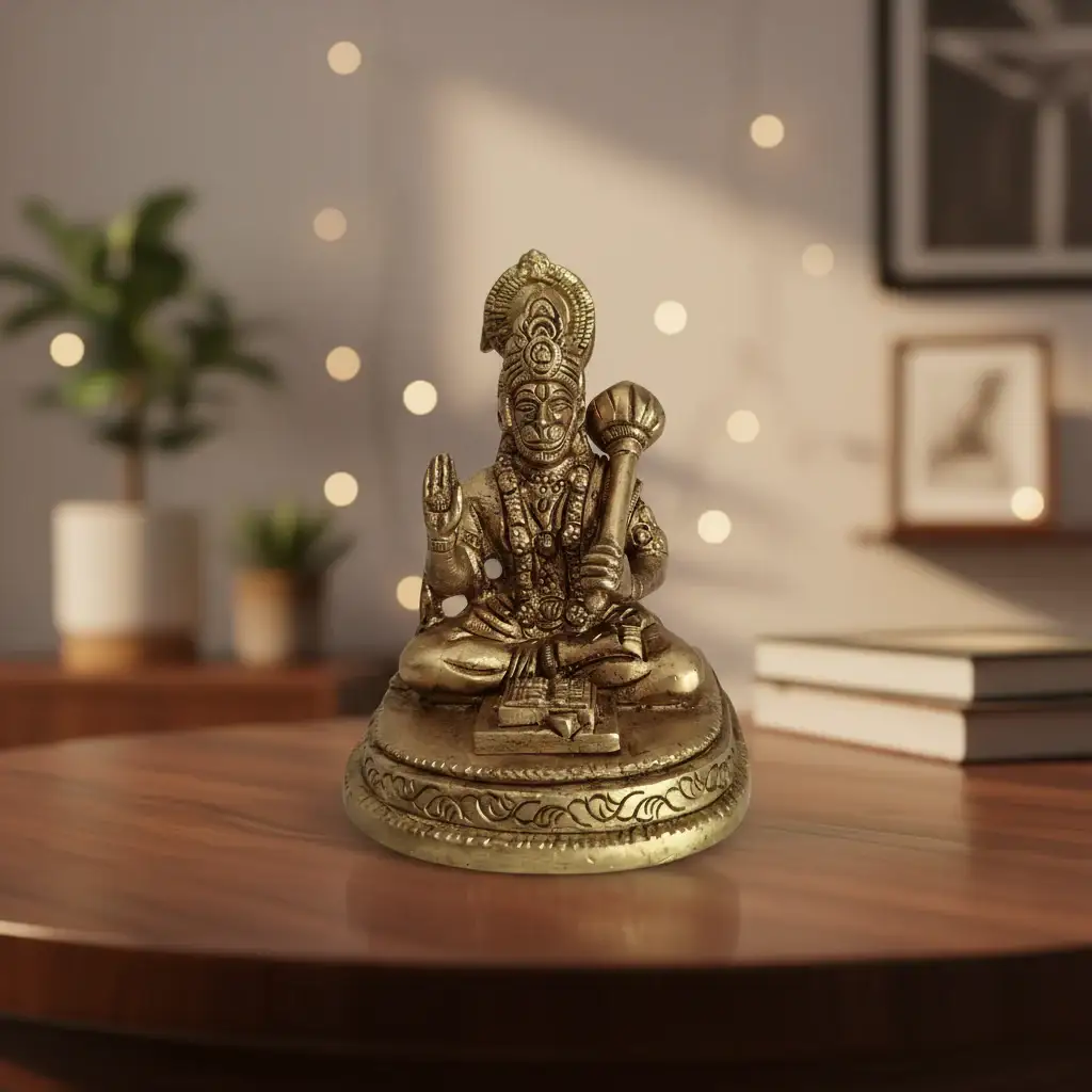 Brass Lord Hanuman Idol with Gada – Symbol of Devotion, Strength, and Protection - Image 2