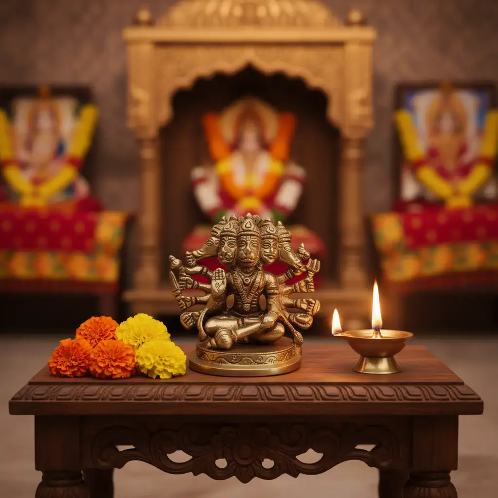 Brass Panchmukhi Hanuman Idol – Five-Faced Protector for Strength and Victory - Image 2