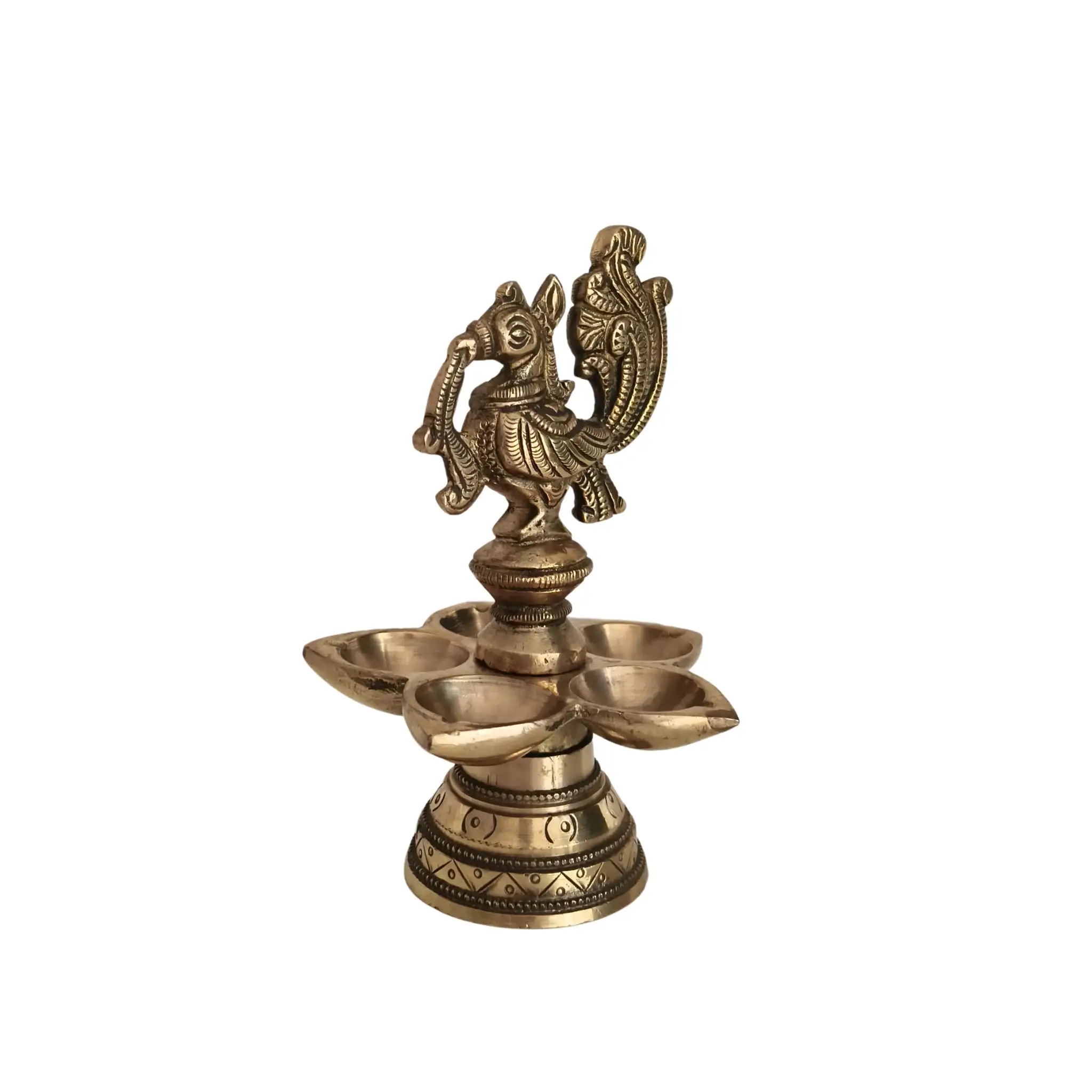 Brass Peacock Deepam (Diya) with Five Wicks - Image 5