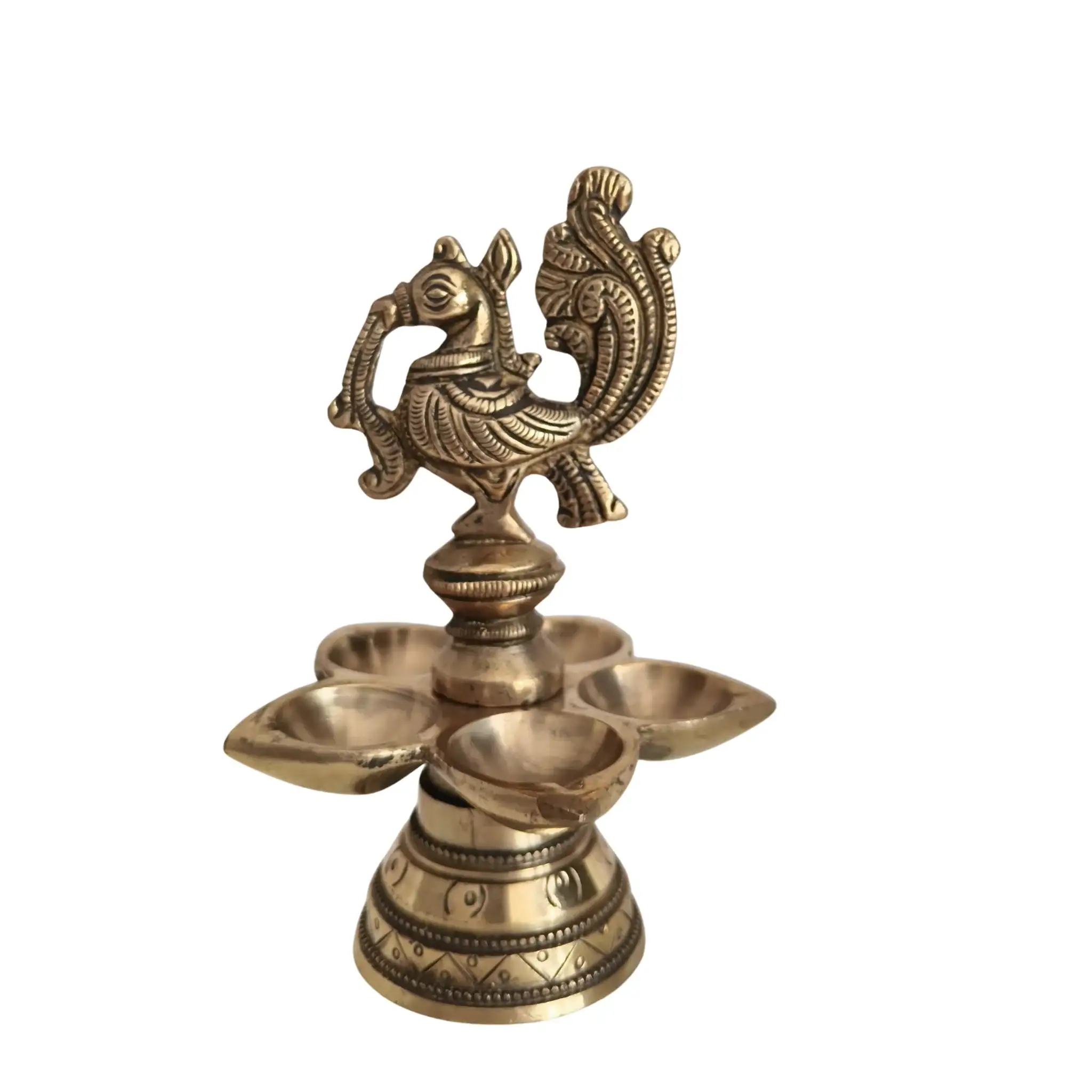 Brass Peacock Deepam (Diya) with Five Wicks - Image 6