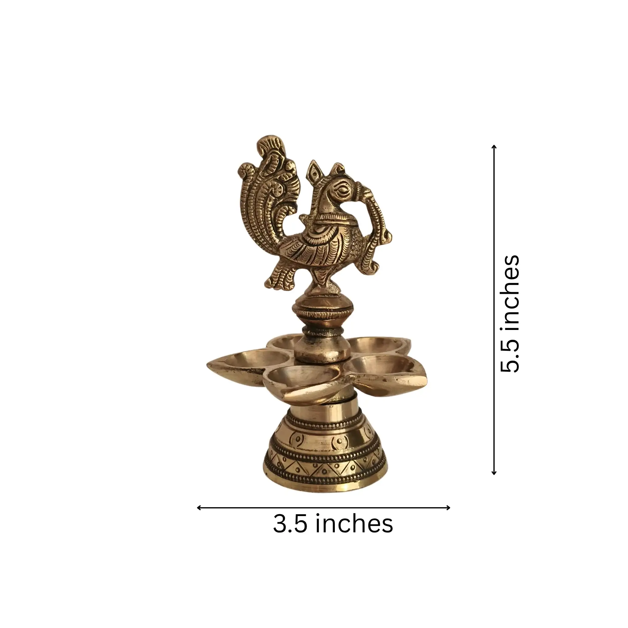 Brass Peacock Deepam (Diya) with Five Wicks - Image 7