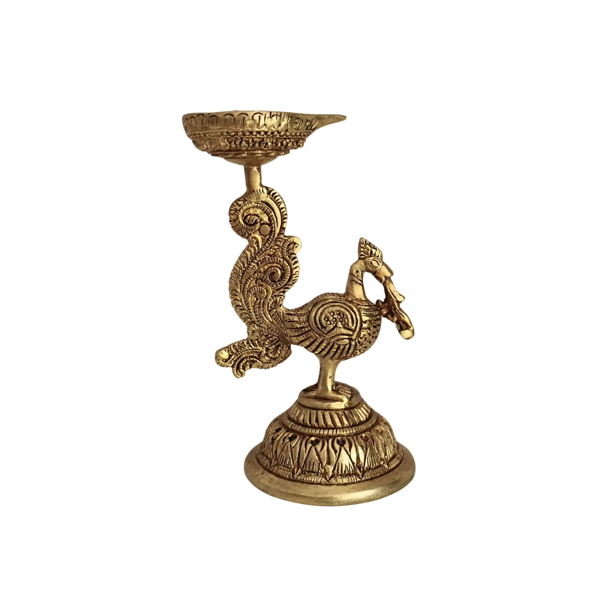 Brass Peacock Diya Lamp (Mayur Deep) - Traditional Indian Oil Lamp - Image 5