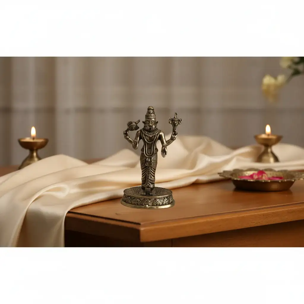 Exquisite Four-Armed Brass Ugra Narasimha Idol (Man-Lion Avatar of Lord Vishnu) - Image 2