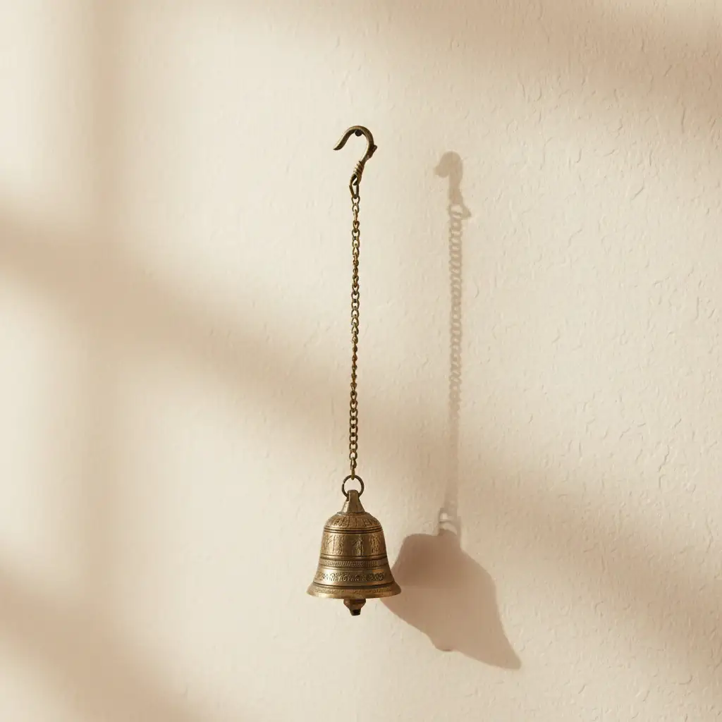Handcrafted Antique Finish Hanging Brass Temple Bell with Chain and Hook - Image 6