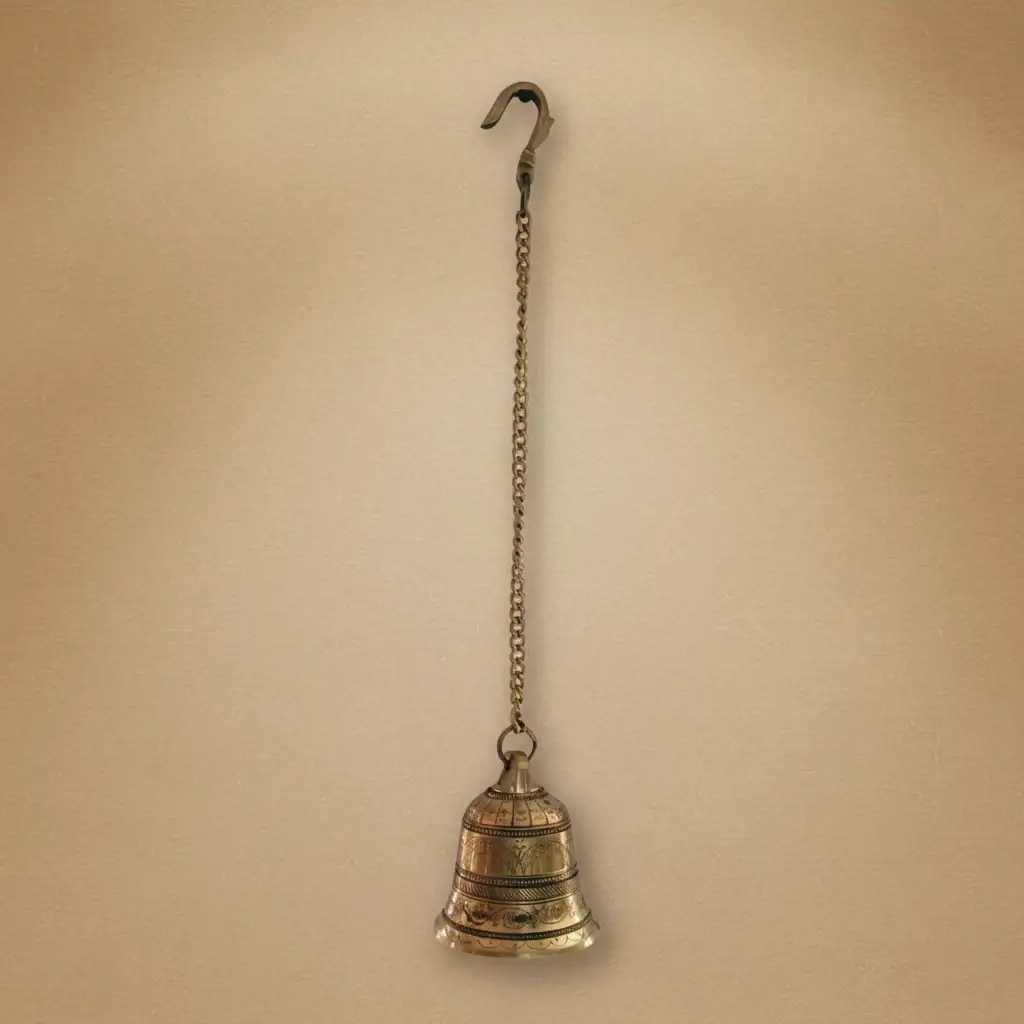 Handcrafted Antique Finish Hanging Brass Temple Bell with Chain and Hook - Image 7