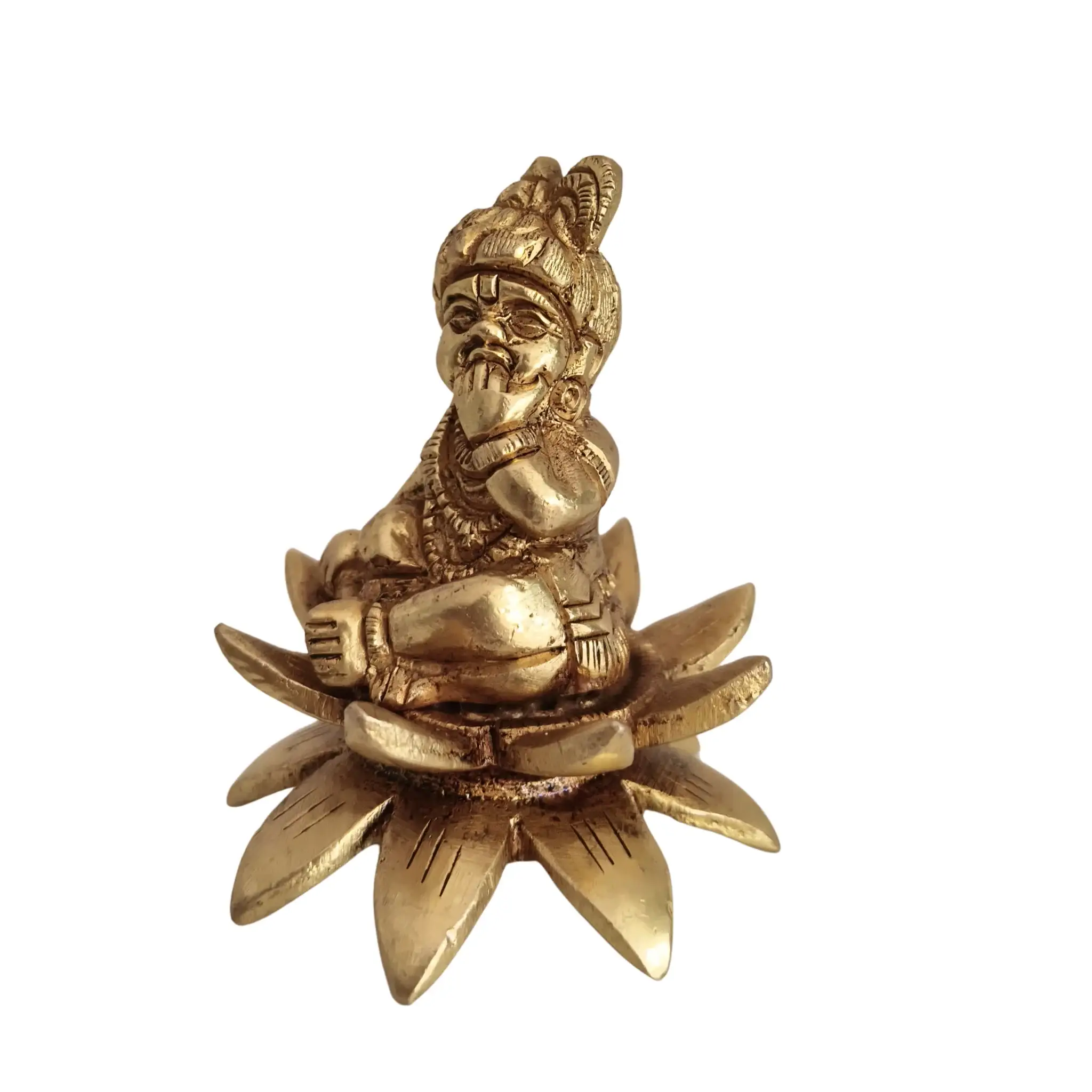 Brass Bala Krishna Idol Seated on a Lotus (Baby Krishna) - The Divine Butter Thief (Makhan Chor) - Image 4