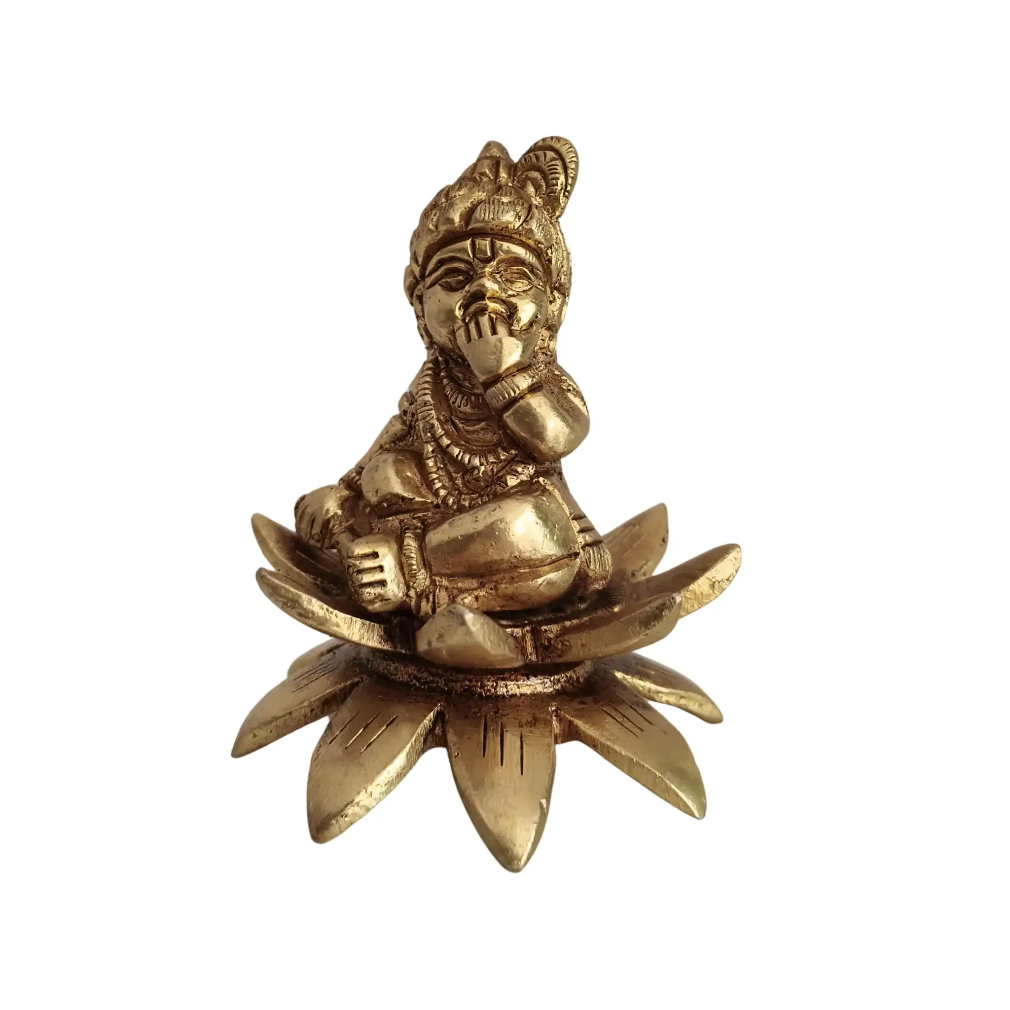 Brass Bala Krishna Idol Seated on a Lotus (Baby Krishna) - The Divine Butter Thief (Makhan Chor) - Image 5