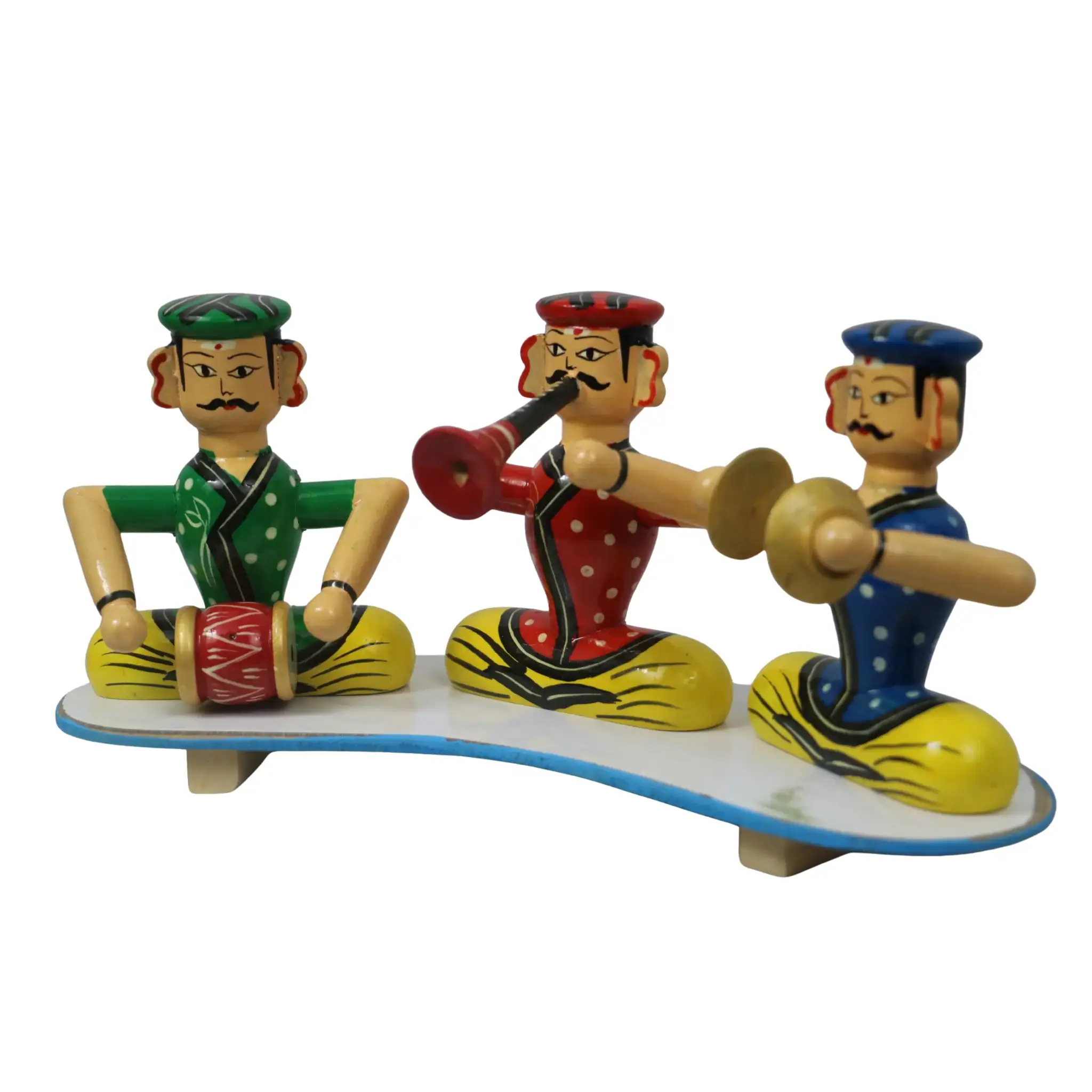 Traditional Channapatna Music Band – Set of 3 Colorful Wooden Men Figurines - Image 5
