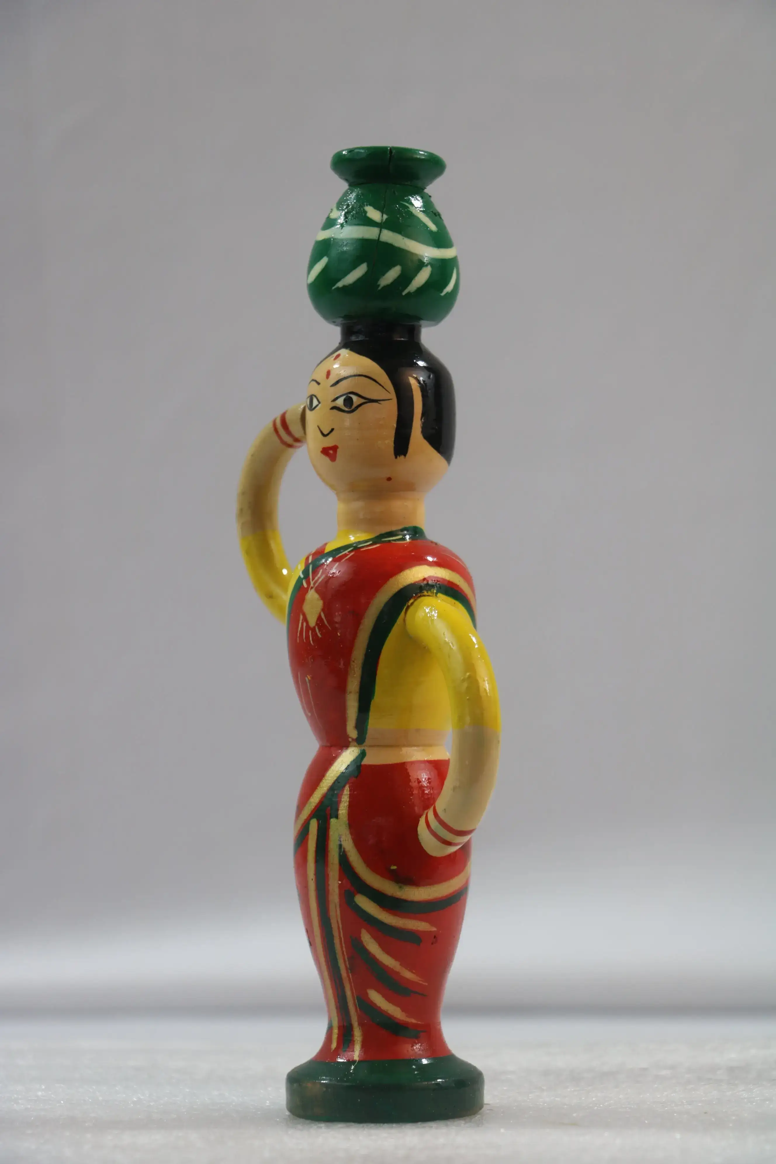 Traditional Wooden Woman with Pot on Head – Handmade Channapatna Craft - Image 3
