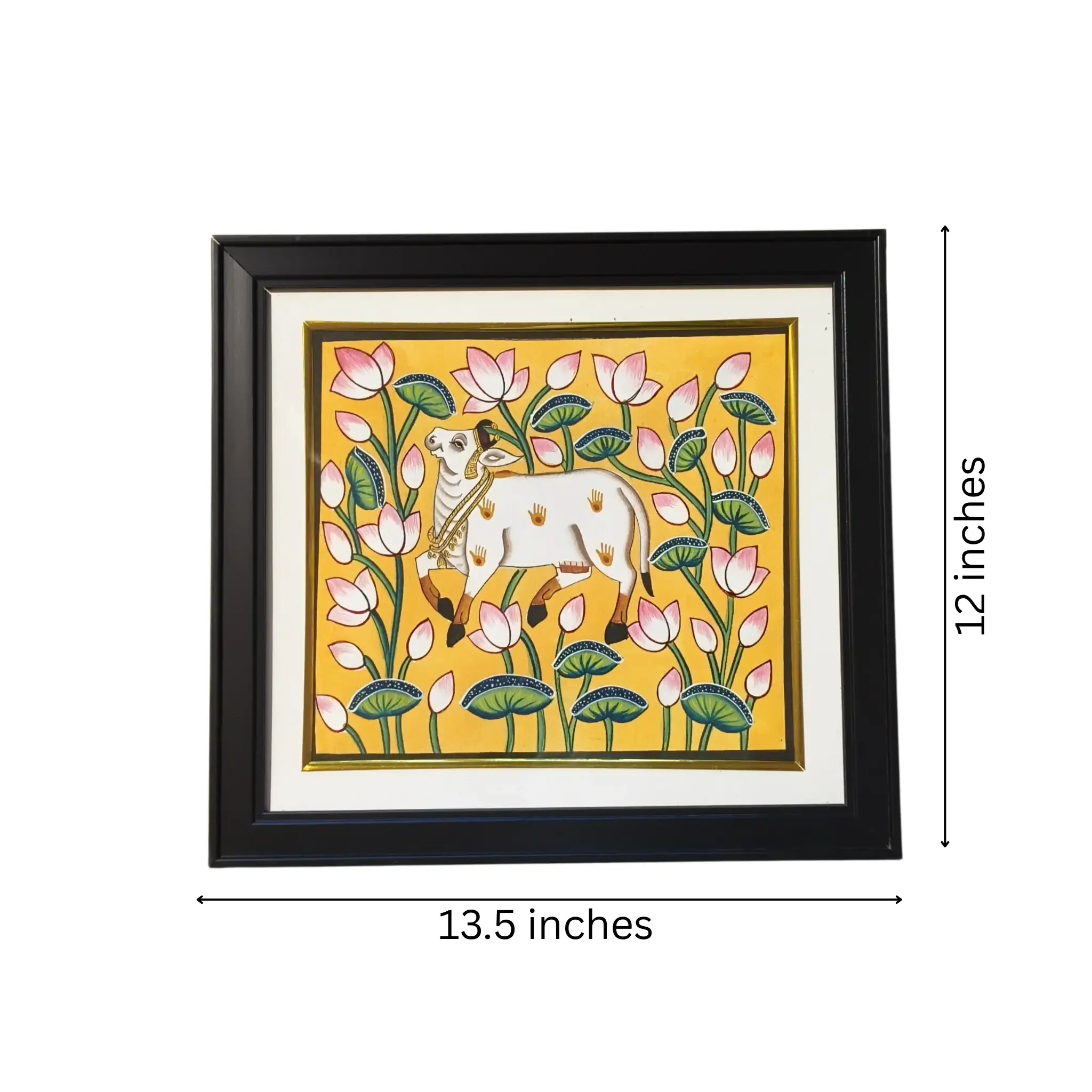 Sacred Cow in a Lotus Garden Pichwai Art - Image 3