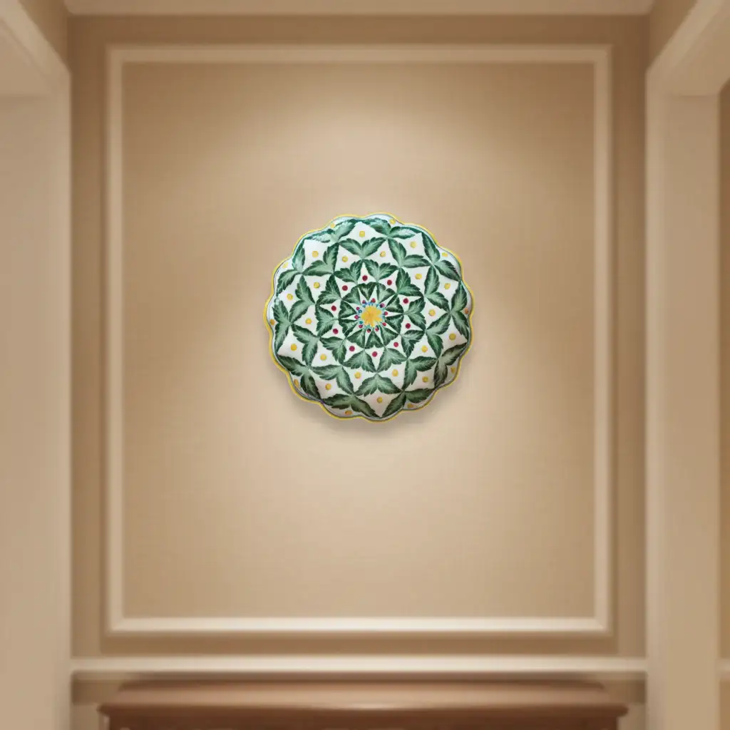 Italian-Inspired Green Leaf and Berry Decorative Wall Plate