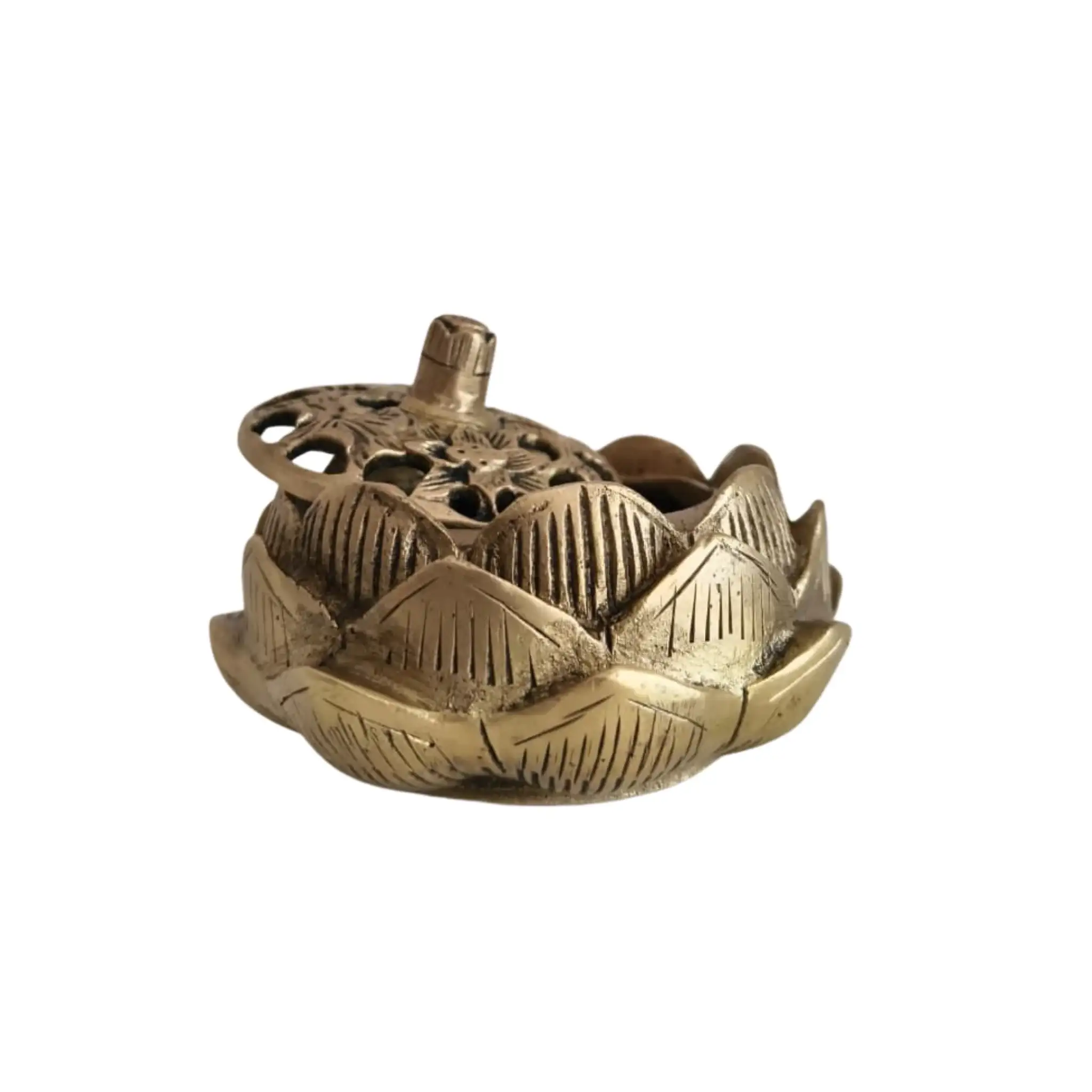 Elegant Brass Lotus Decor Bowl with Intricate Perforated Lid - Image 2