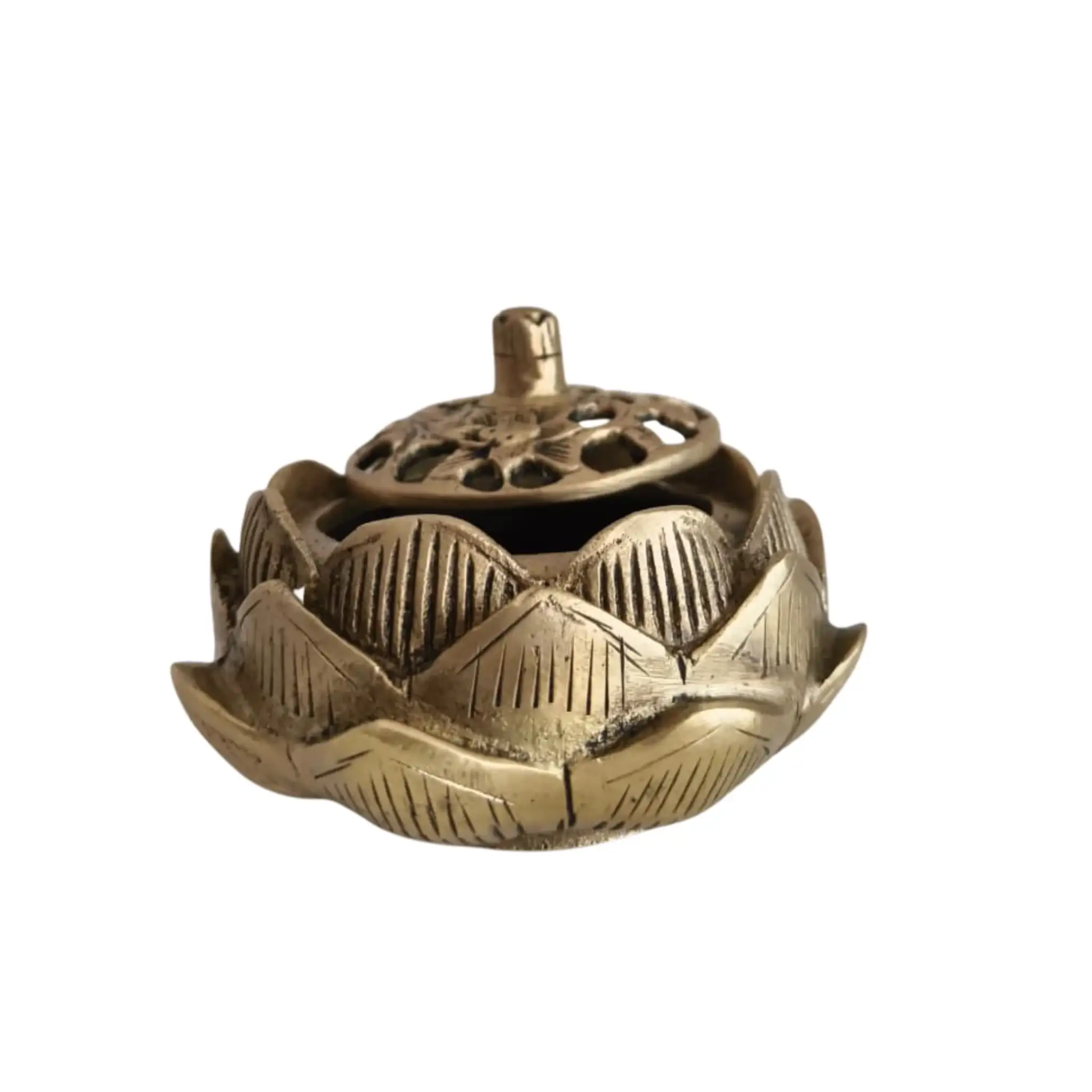 Elegant Brass Lotus Decor Bowl with Intricate Perforated Lid - Image 3
