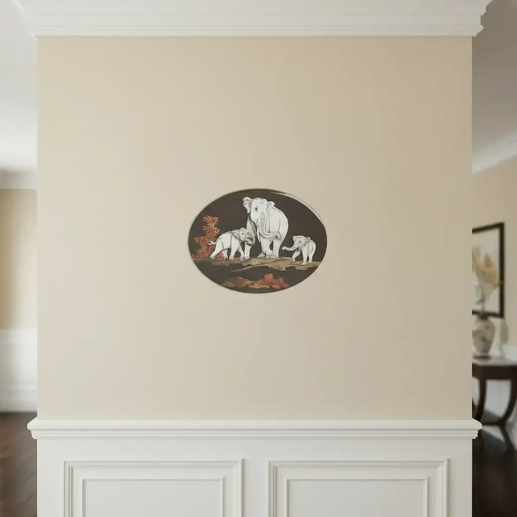 Elephant Family in the Forest – Oval Rosewood Inlay Frame - Image 3