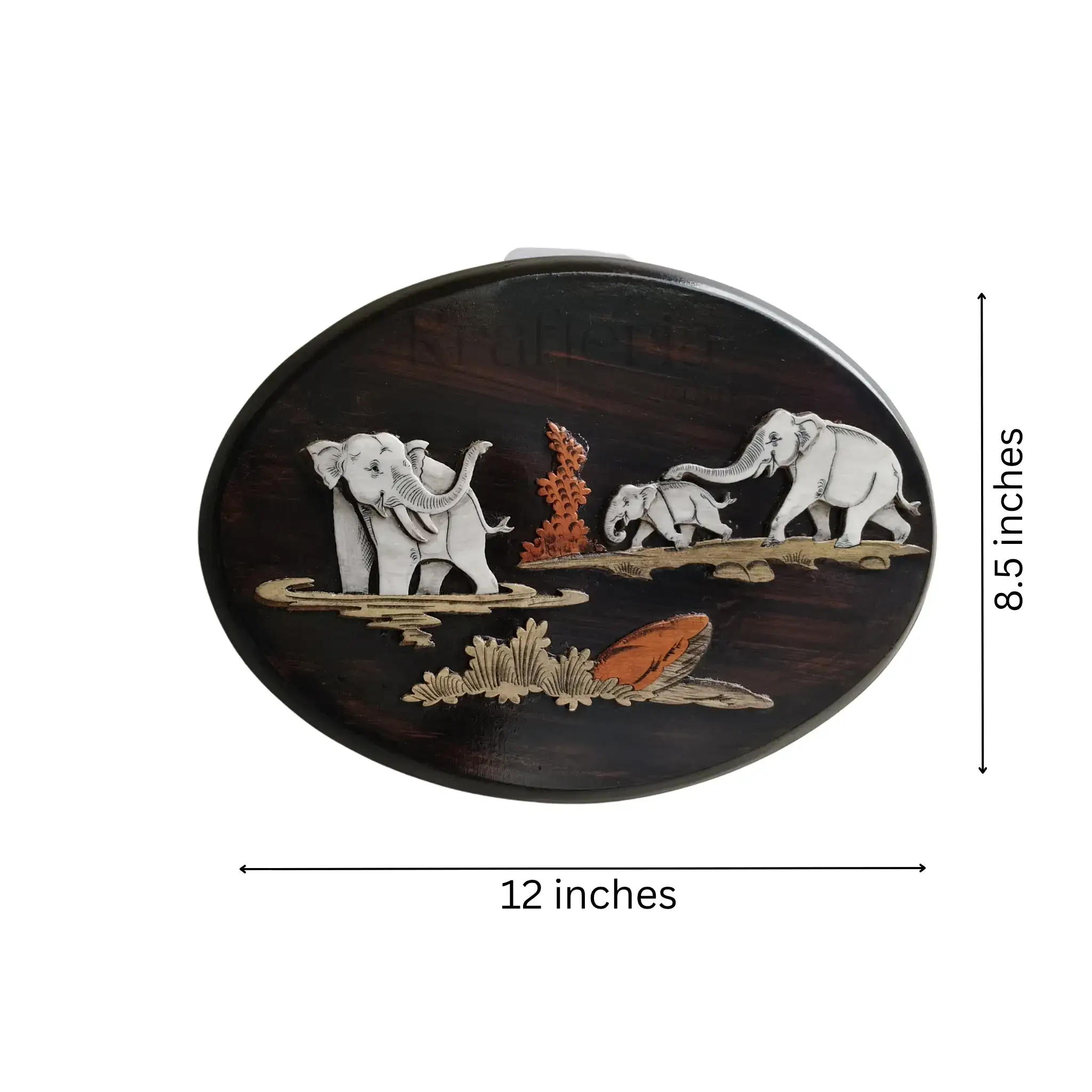 Nature’s Bond - Elephant Family in Oval Rosewood Inlay Art - Image 2