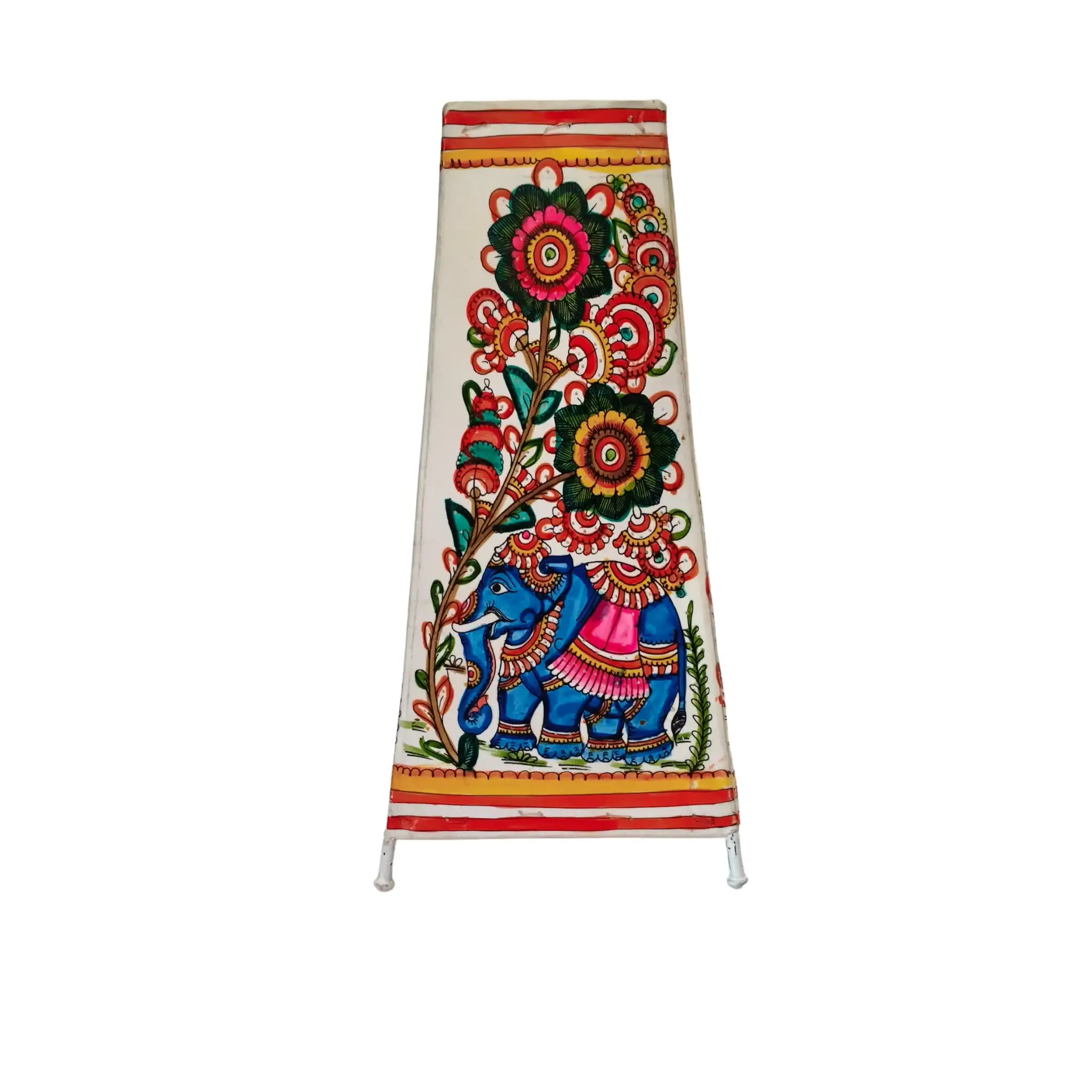 Artistic Hand-Painted Indian Leather Lamp with Elephant and Floral Motifs - Image 4