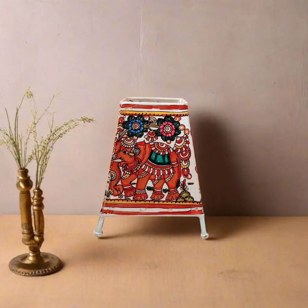 Sacred Elephant with Floral Leather Shadow Art | Bed Lamp
