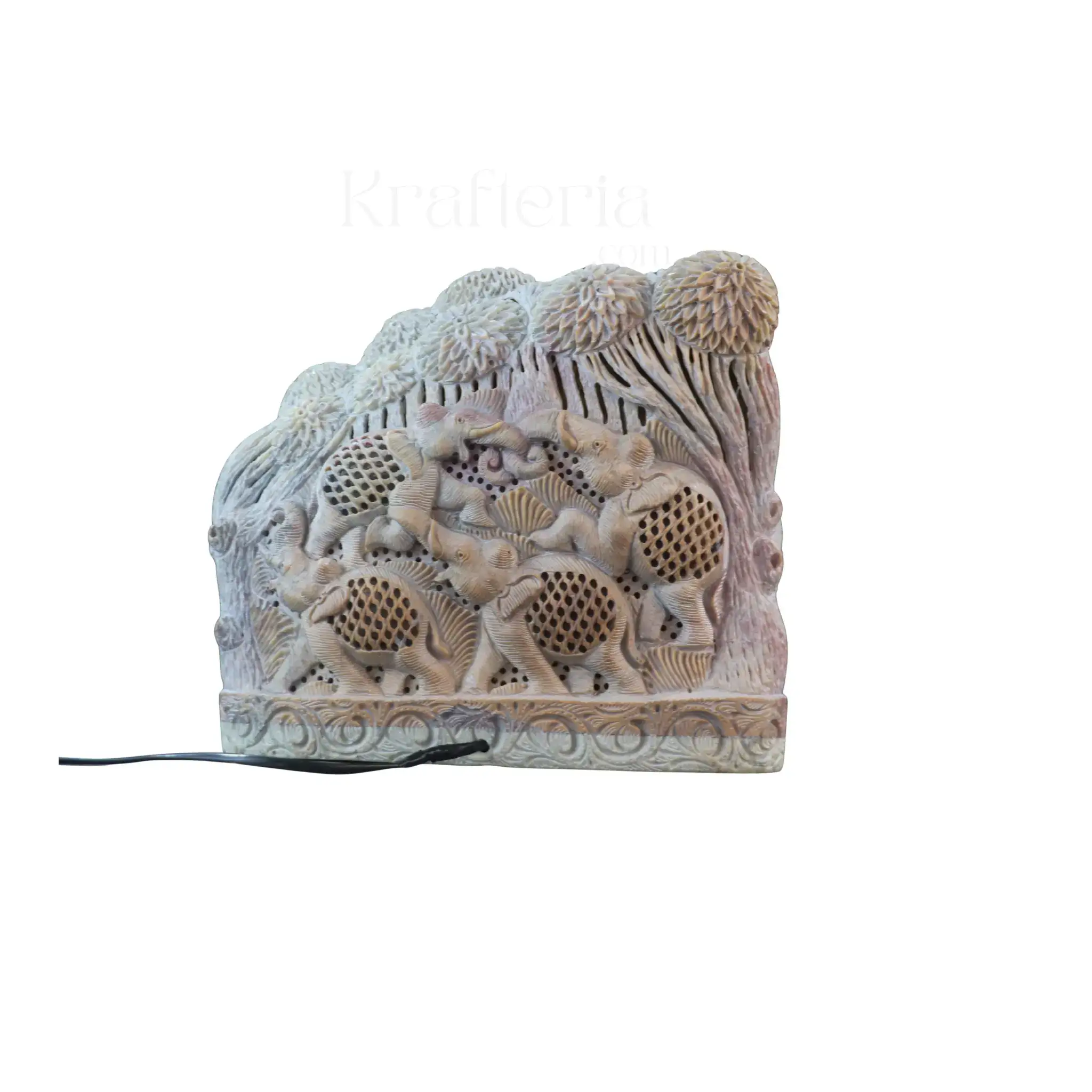 Elephant Under Tree Bedside Lamp – Traditional Jali Carving Artwork - Image 5
