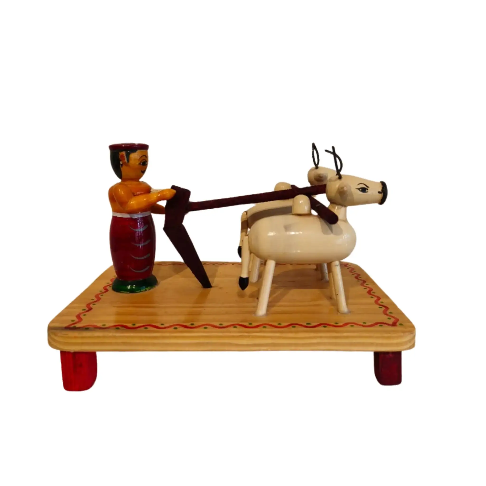 Etikoppaka Lacquer Wood Diorama - Traditional Farmer and Bull Ploughing Scene - Image 4