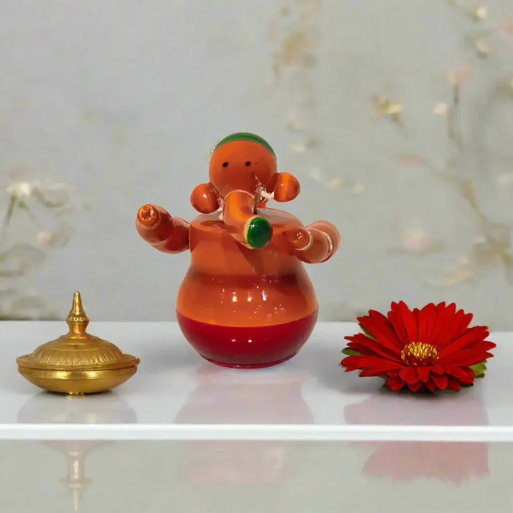 Warm-Toned Etikoppaka Lord Ganesha - Glossy Orange and Red Lacquer Figurine