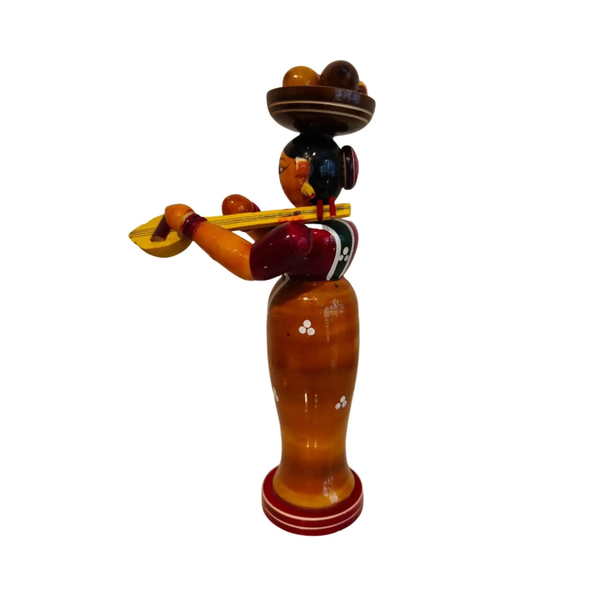 Etikoppaka Wooden Standing Woman Musician with Head Load - Image 2