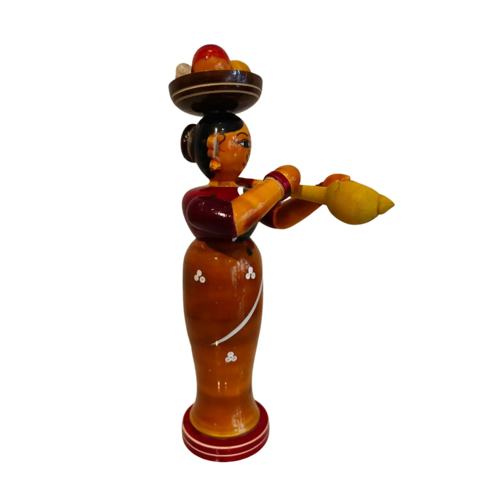 Etikoppaka Wooden Standing Woman Musician with Head Load - Image 3