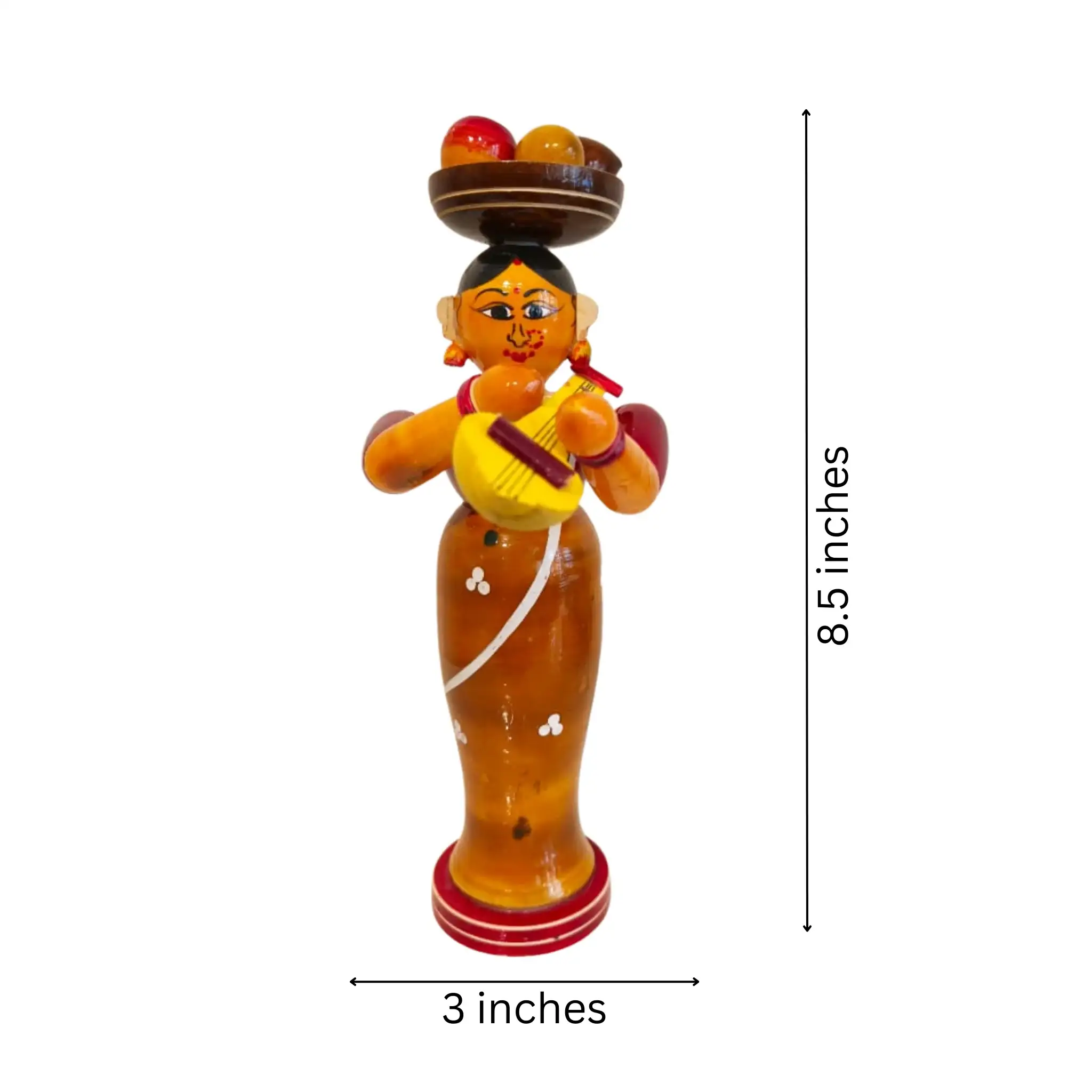Etikoppaka Wooden Standing Woman Musician with Head Load - Image 6