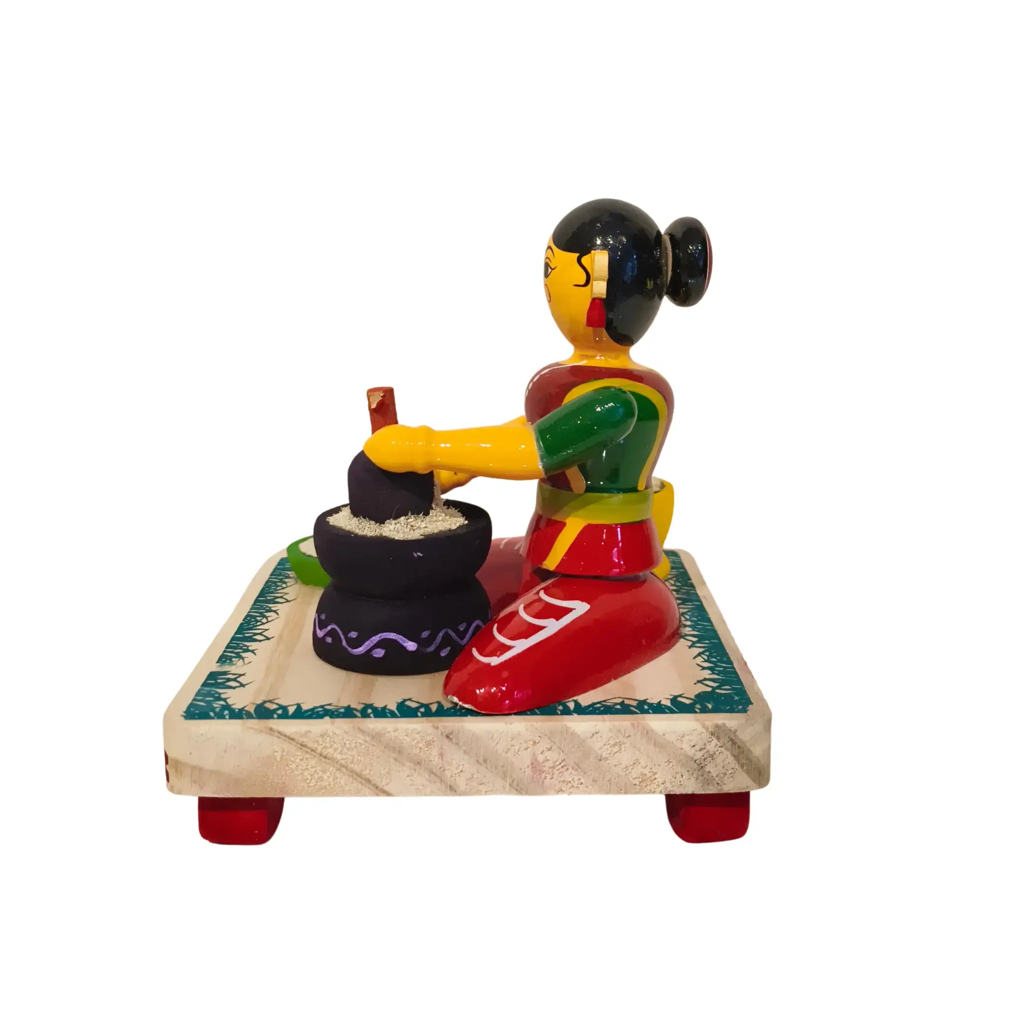 Etikoppaka Wooden Toy - The Traditional Woman Grinding Grains - Image 2