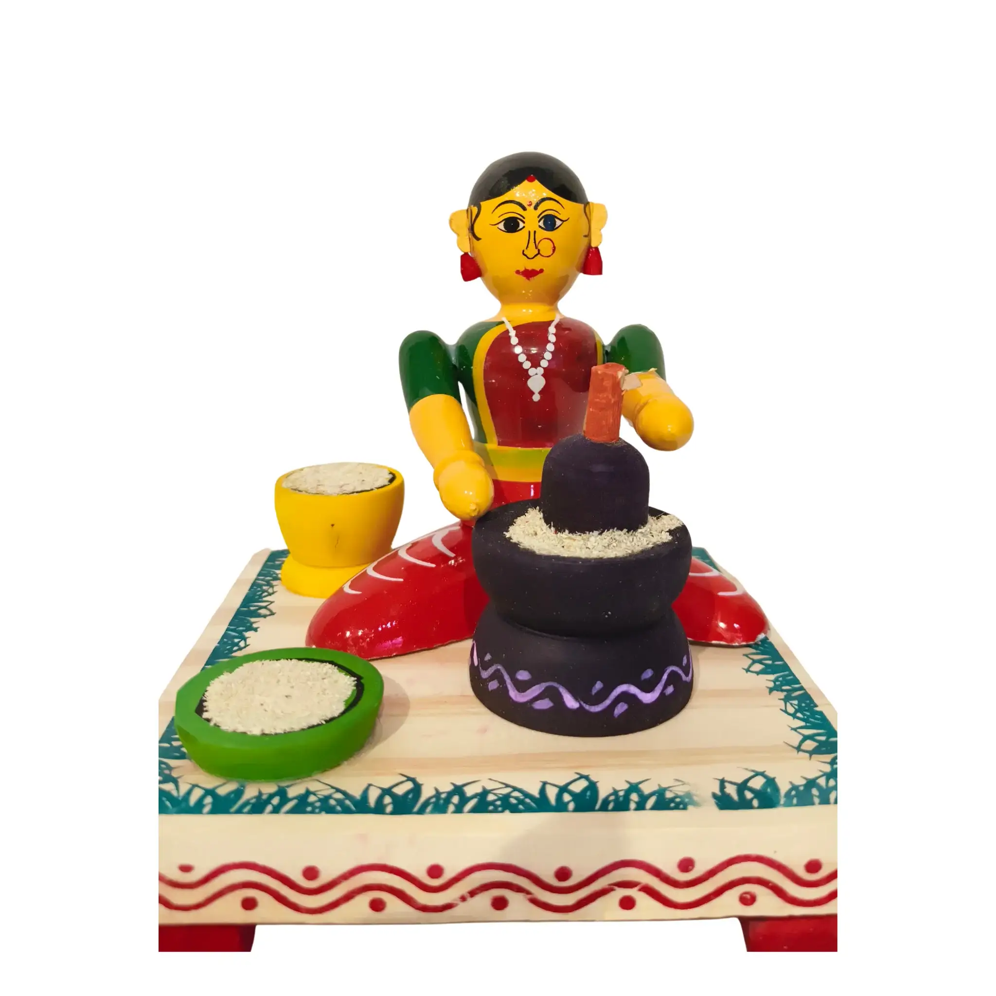 Etikoppaka Wooden Toy - The Traditional Woman Grinding Grains - Image 3