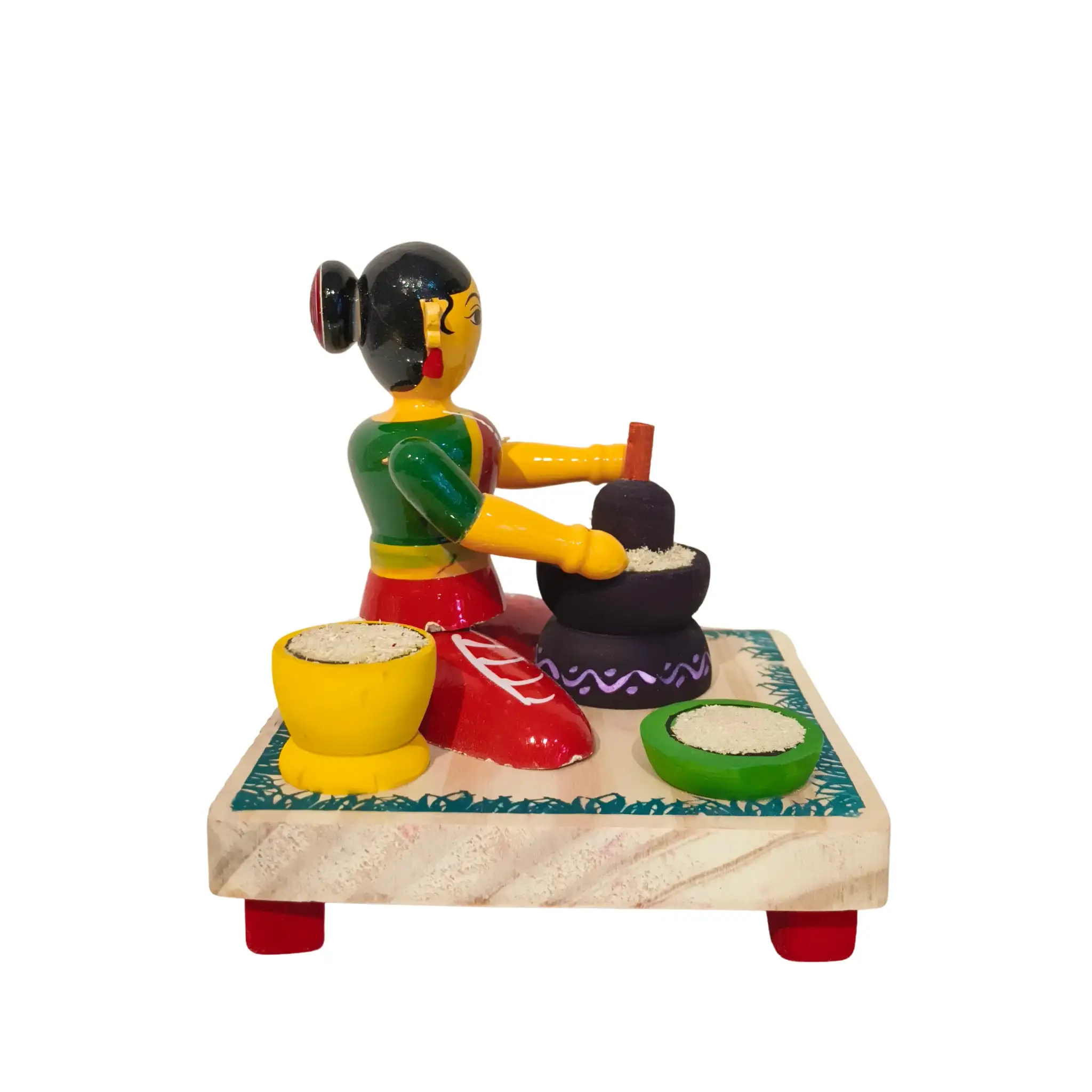 Etikoppaka Wooden Toy - The Traditional Woman Grinding Grains - Image 4