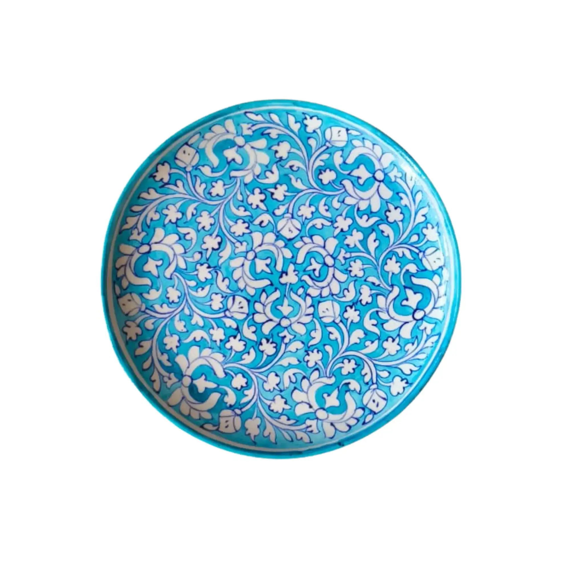 Turquoise and White Intricate Floral Pattern Wall Plate - Image 2