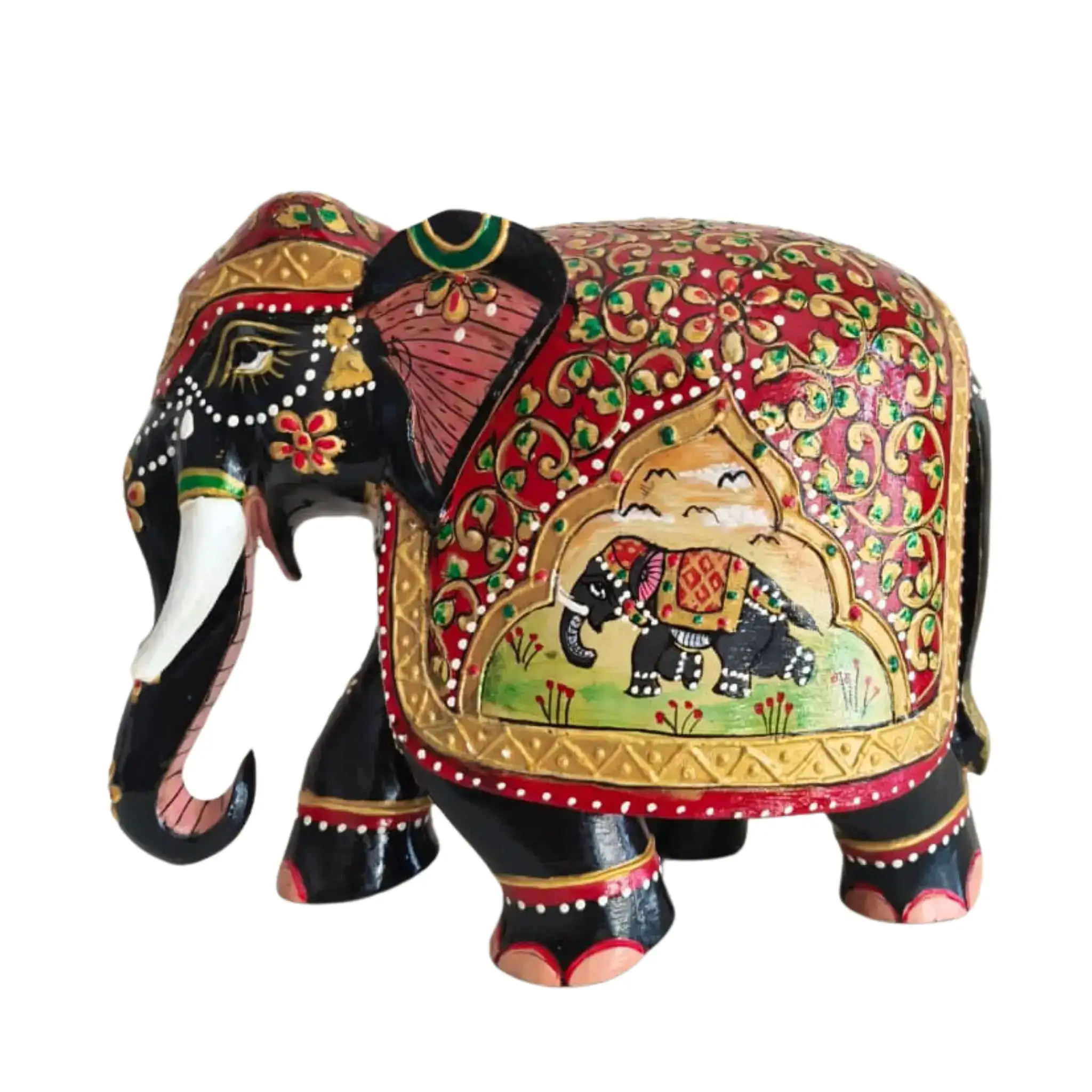 Hand-Painted Wooden Elephant with Floral Design – Artistic Home Decor - Image 7