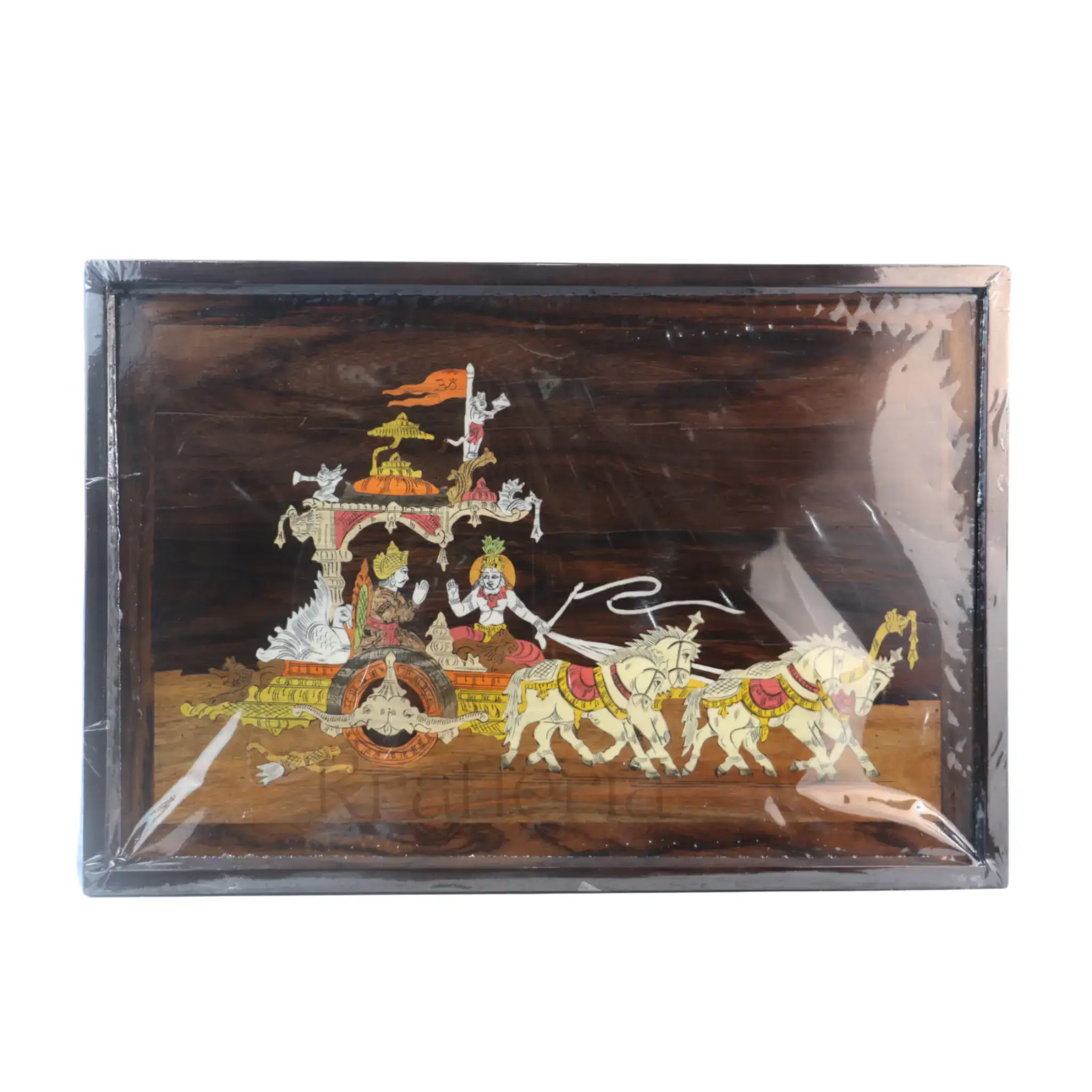 Gita Upadesh Inlay Art – Krishna and Arjuna Scene in Rosewood Frame - Image 4