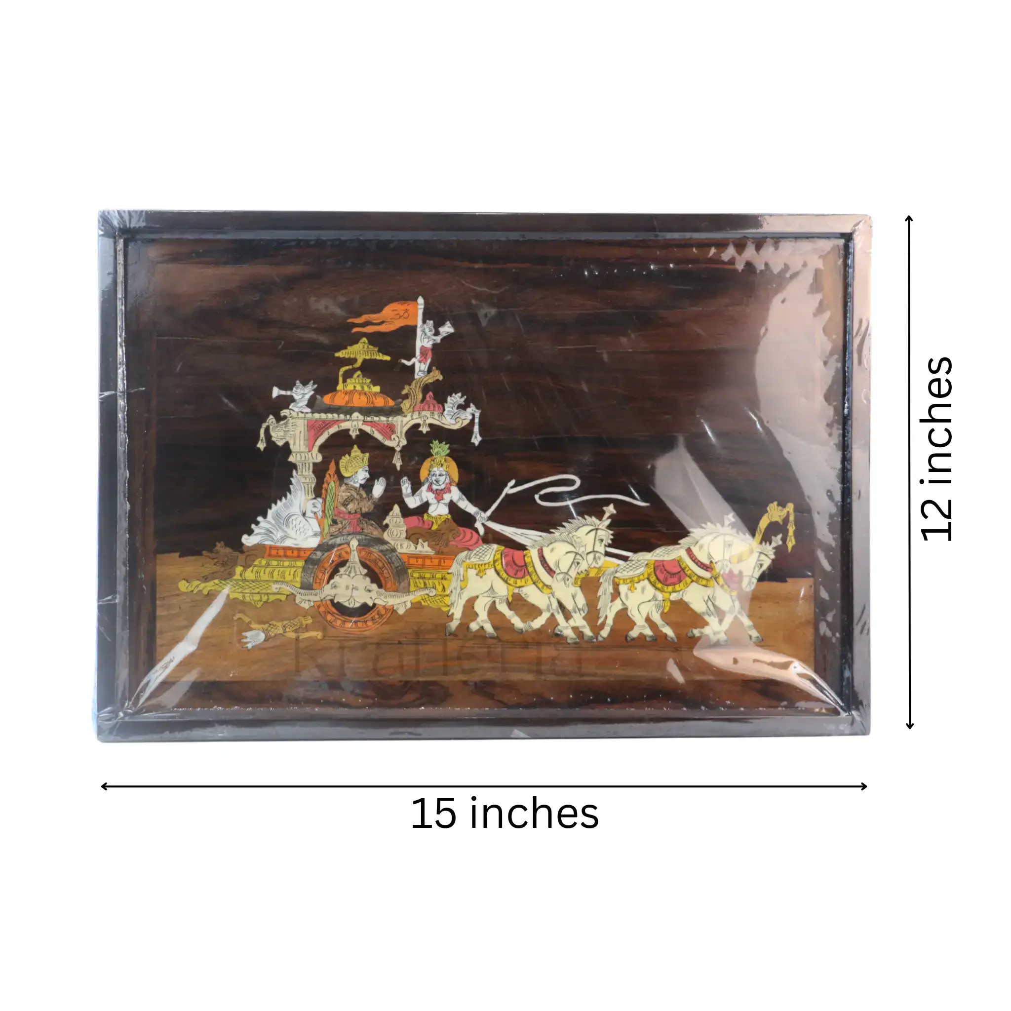 Gita Upadesh Inlay Art – Krishna and Arjuna Scene in Rosewood Frame - Image 5
