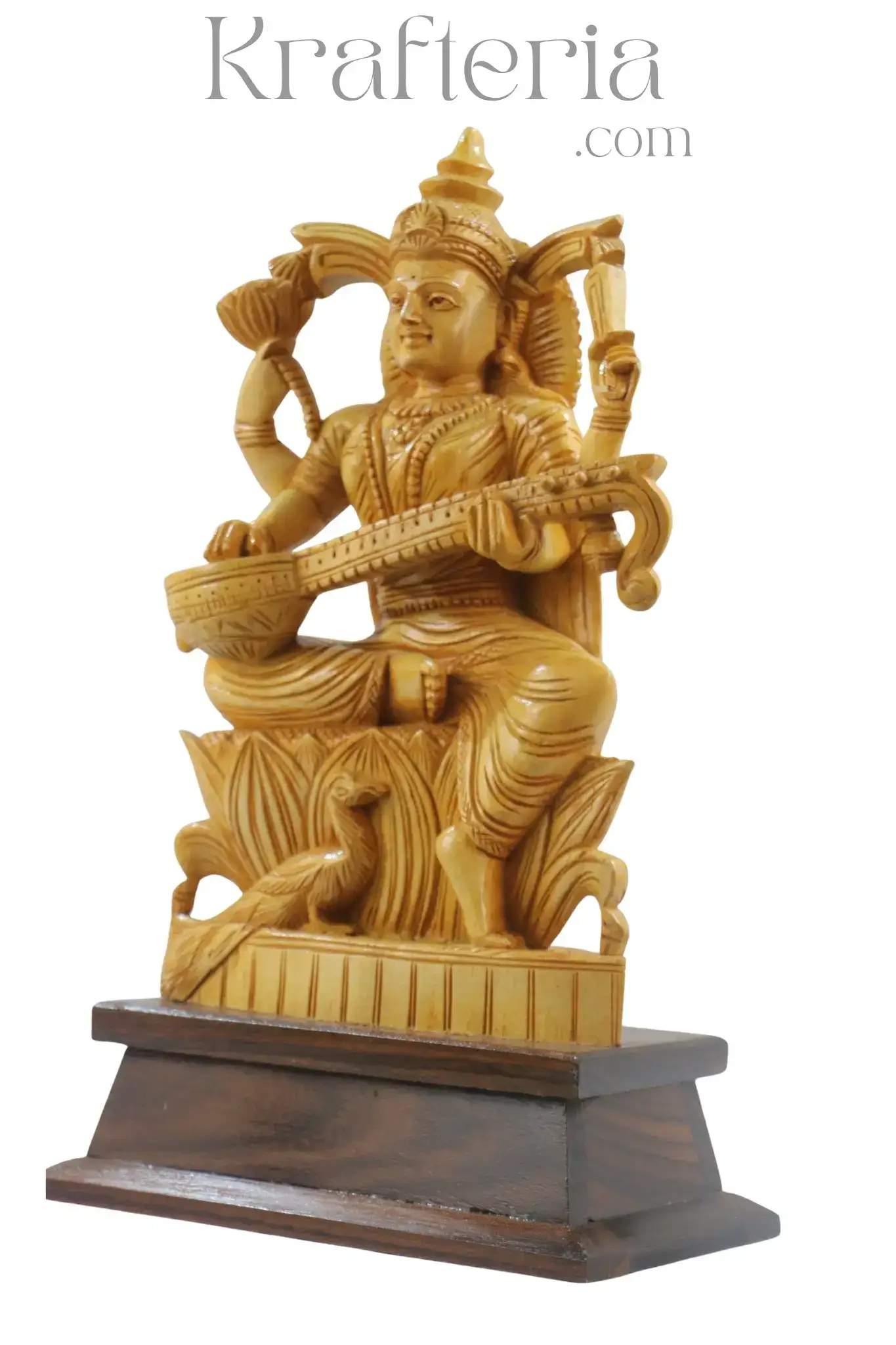 Beautiful Saraswathi Wood Statue – Perfect for Devotional Decor - Image 3