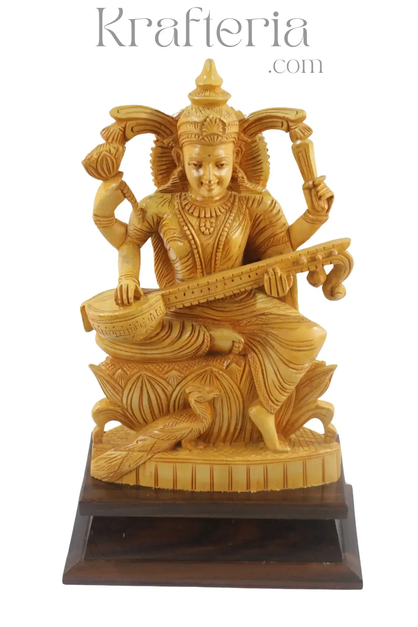 Beautiful Saraswathi Wood Statue – Perfect for Devotional Decor - Image 4