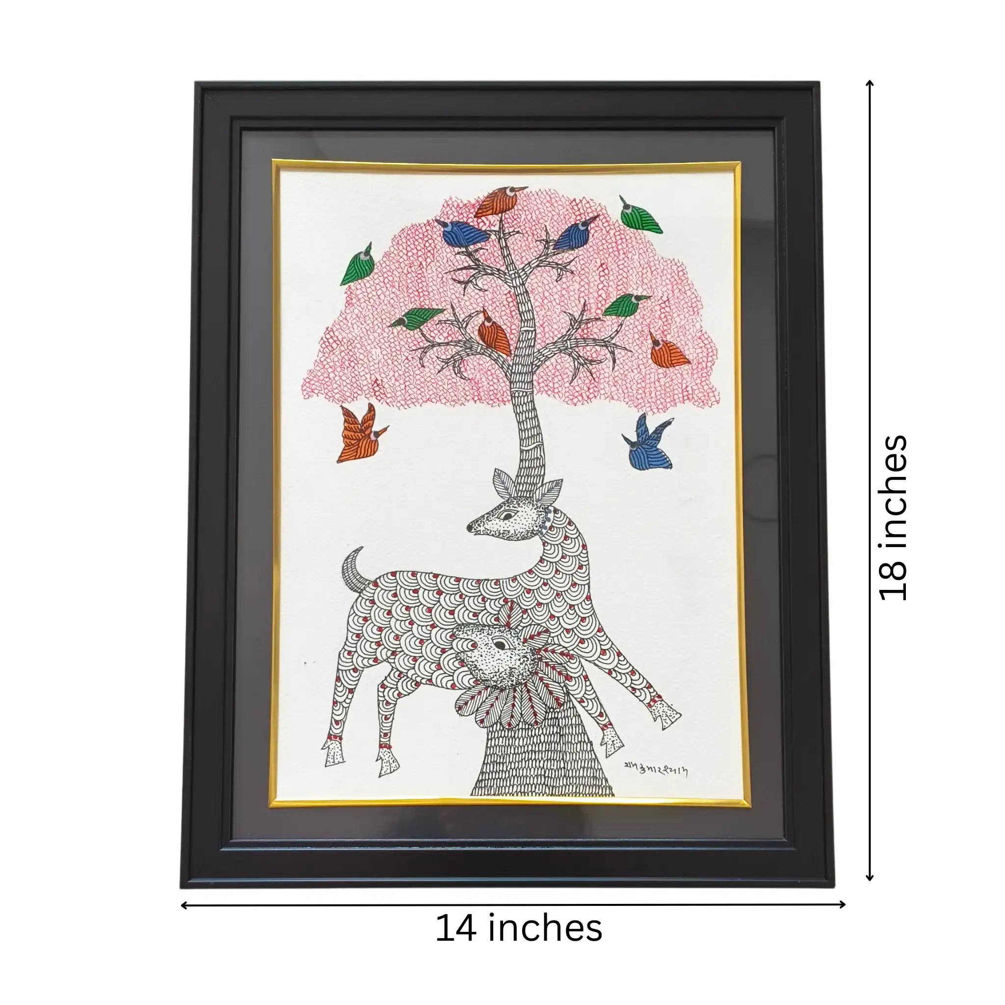 Harmony of Nature of Deer and Tree of Life Gond Painting - Image 3